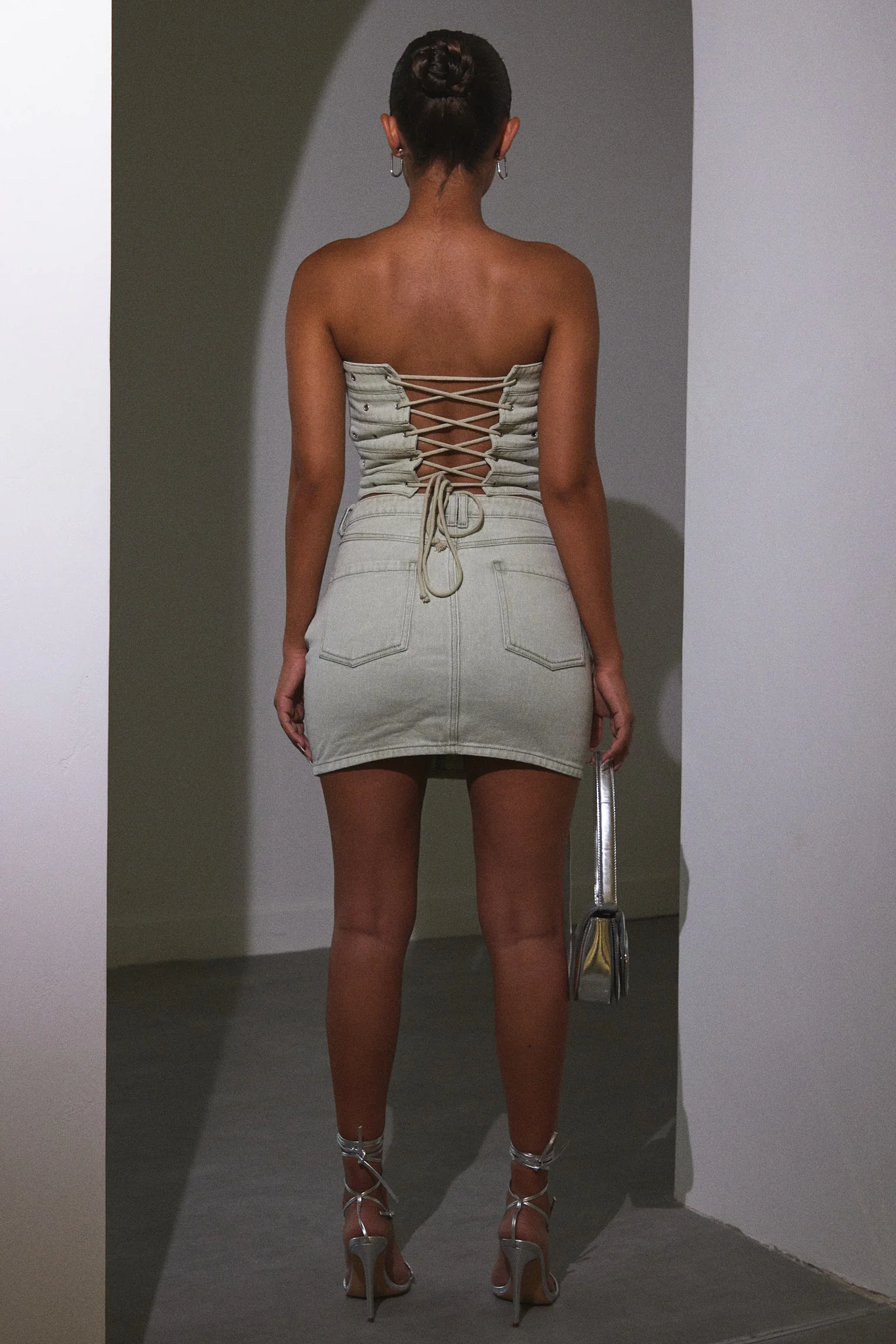 Belted Denim Skirt in Grey Wash - Image 7