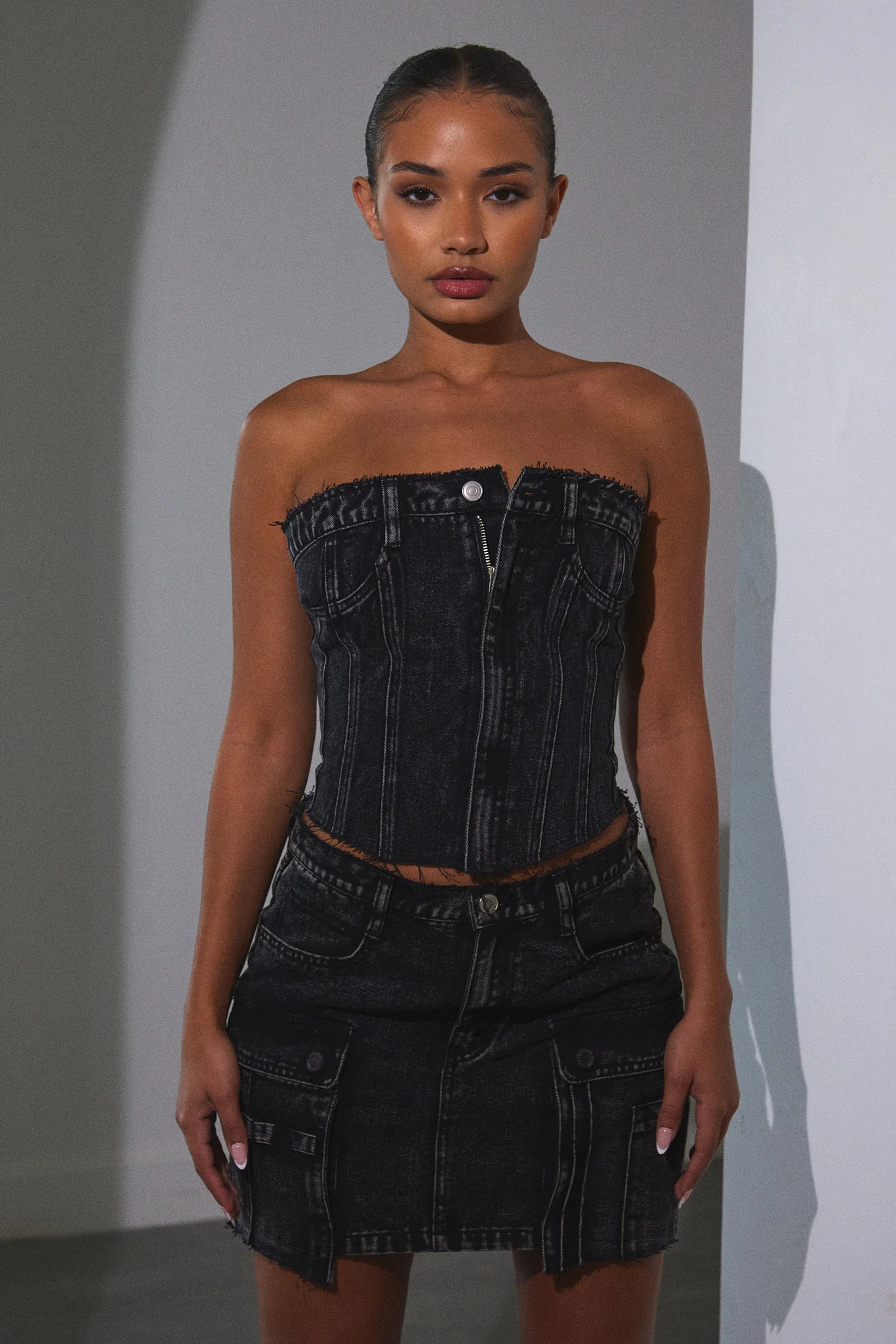 Denim Corset in Dark Wash