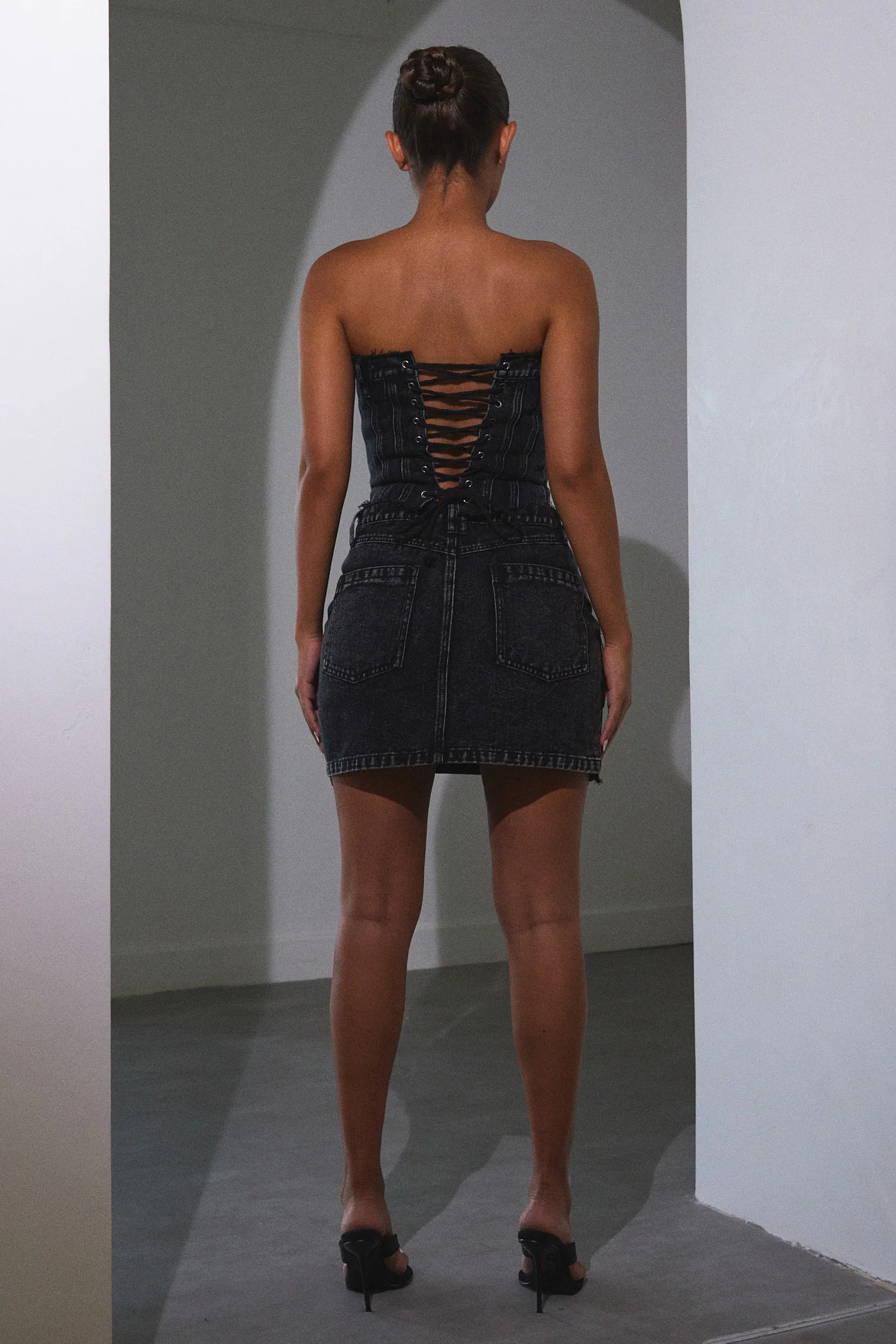 Distressed Denim Skirt in Dark Wash - Image 3