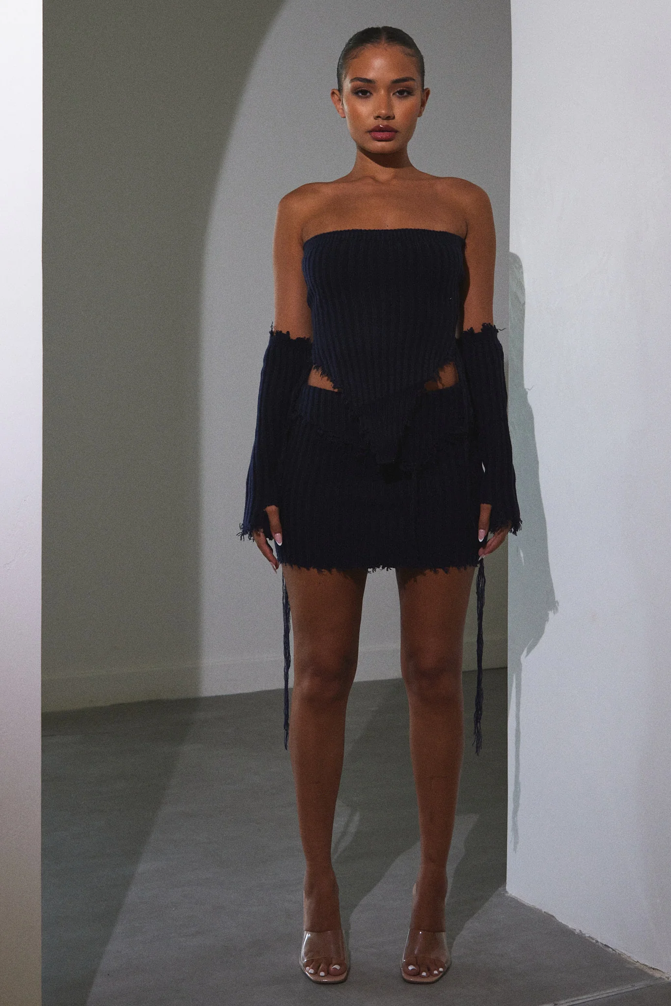 Distressed Knit Set in Navy