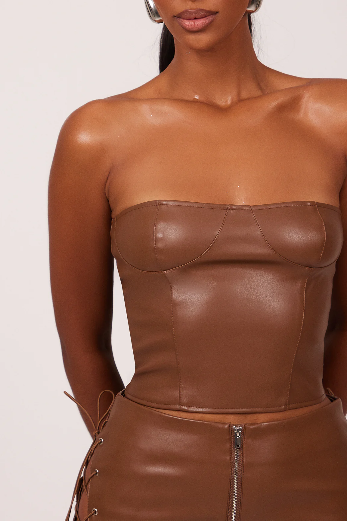 The Leather Cup Corset in Brown - Image 3
