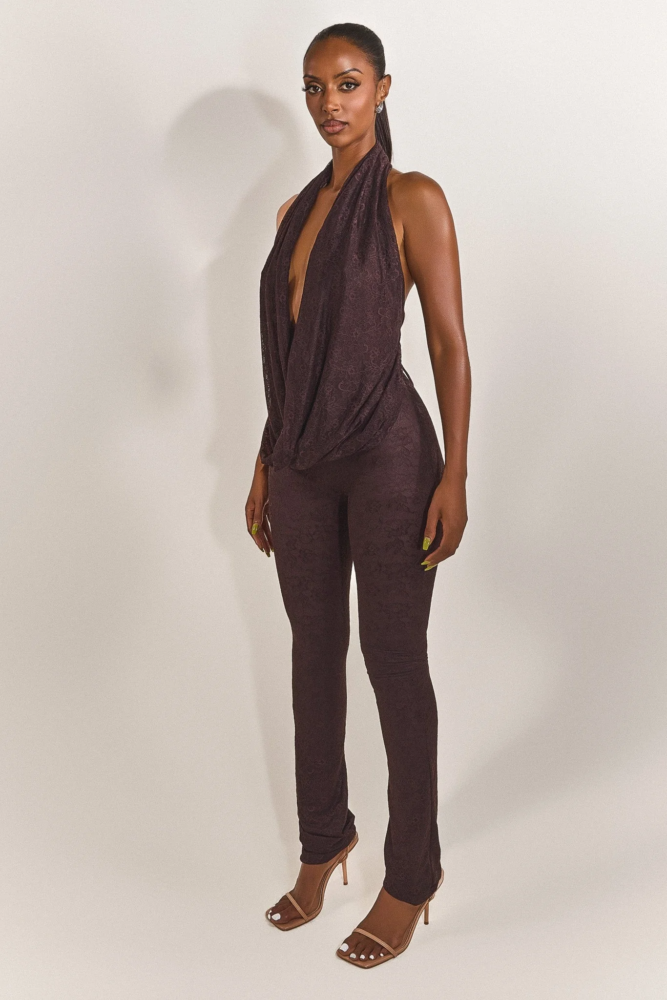 Leia Trousers in Brown Lace - Image 2