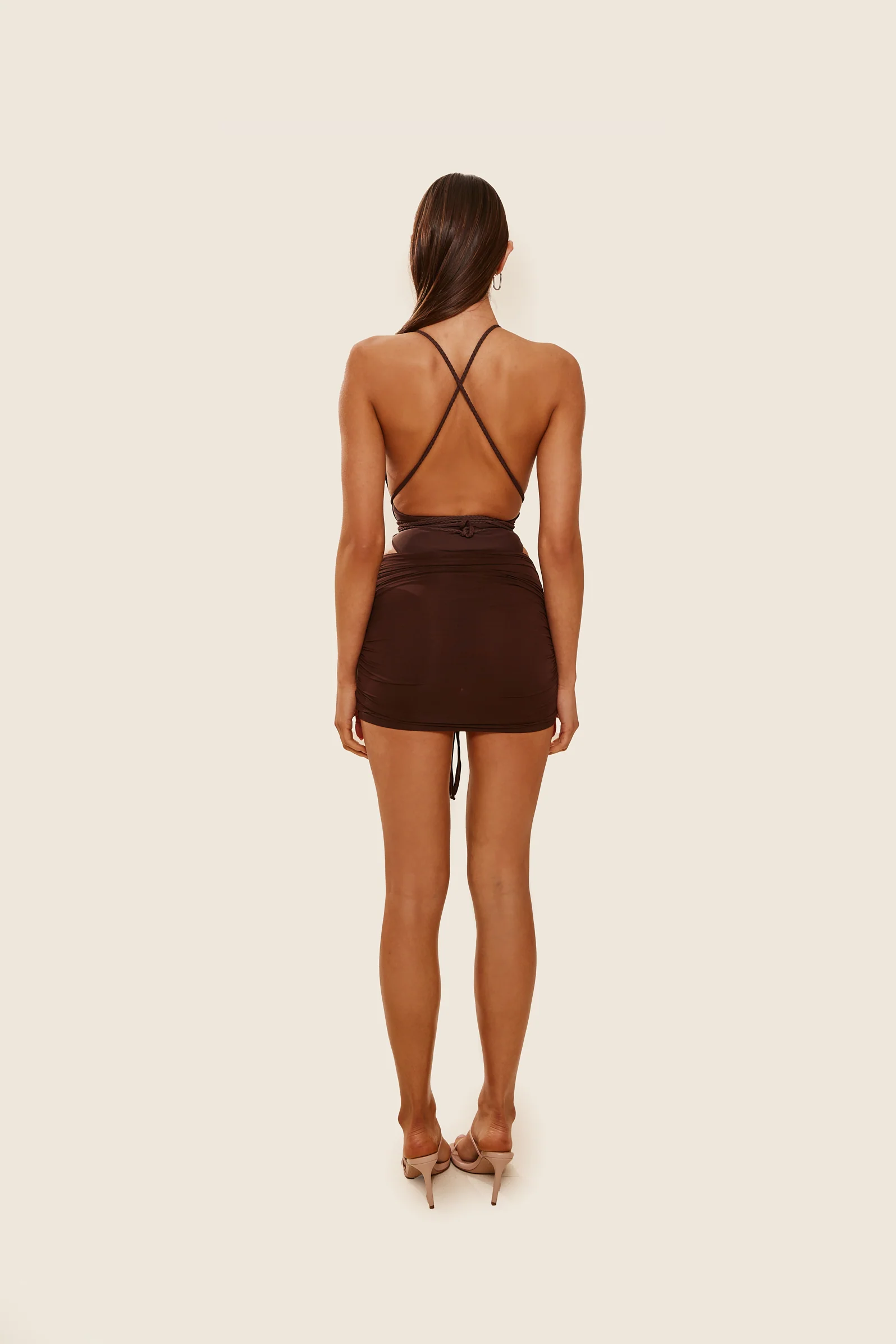 Mesh Ruched Coverup Skirt in Brown - Image 6