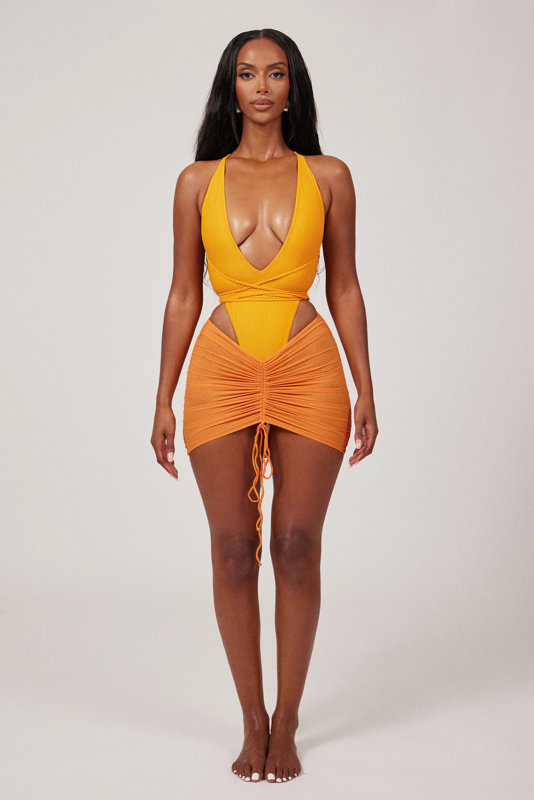 Mesh Ruched Coverup Skirt in Orange - Image 8