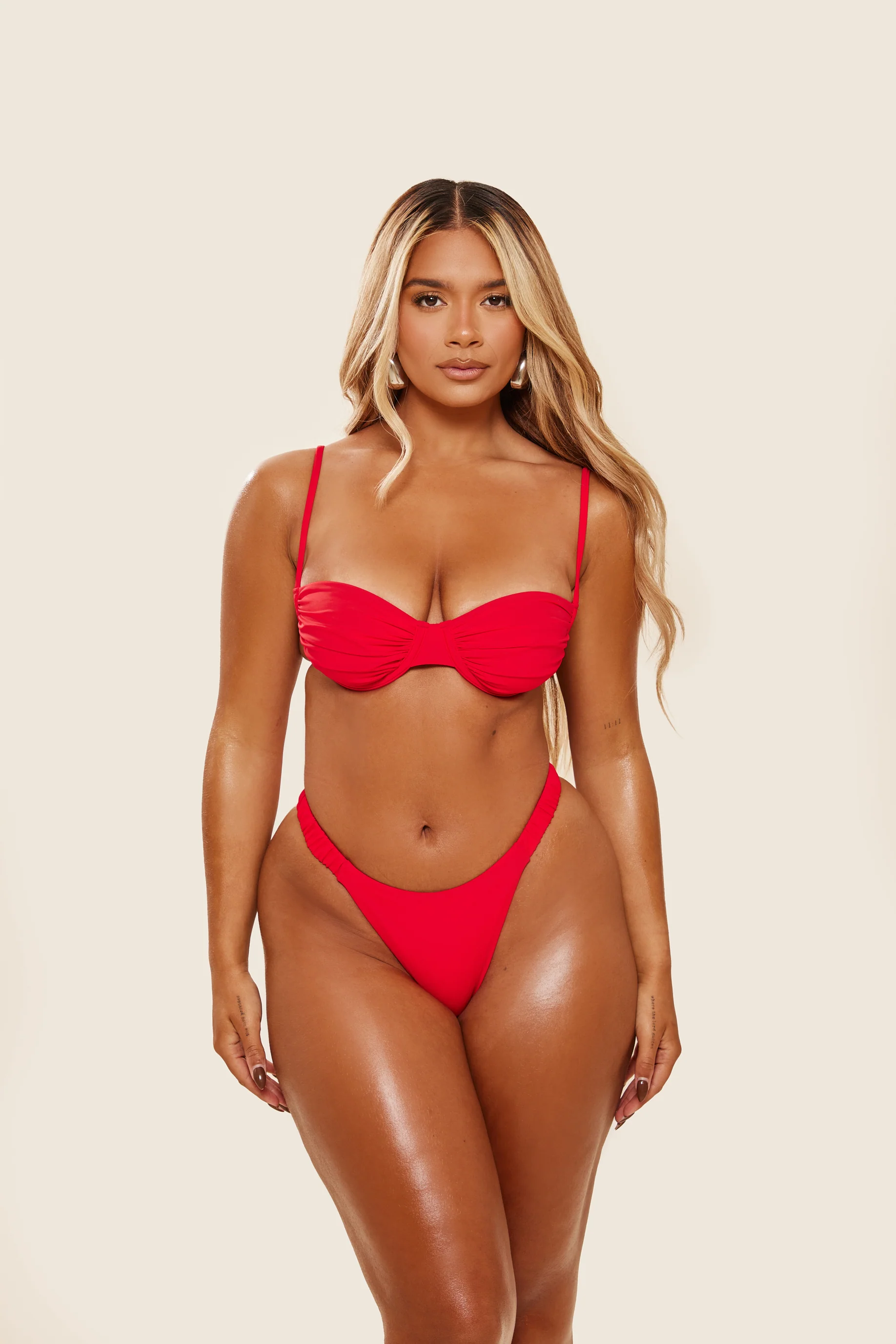 The Ruched Cup Bikini in Red - Image 2