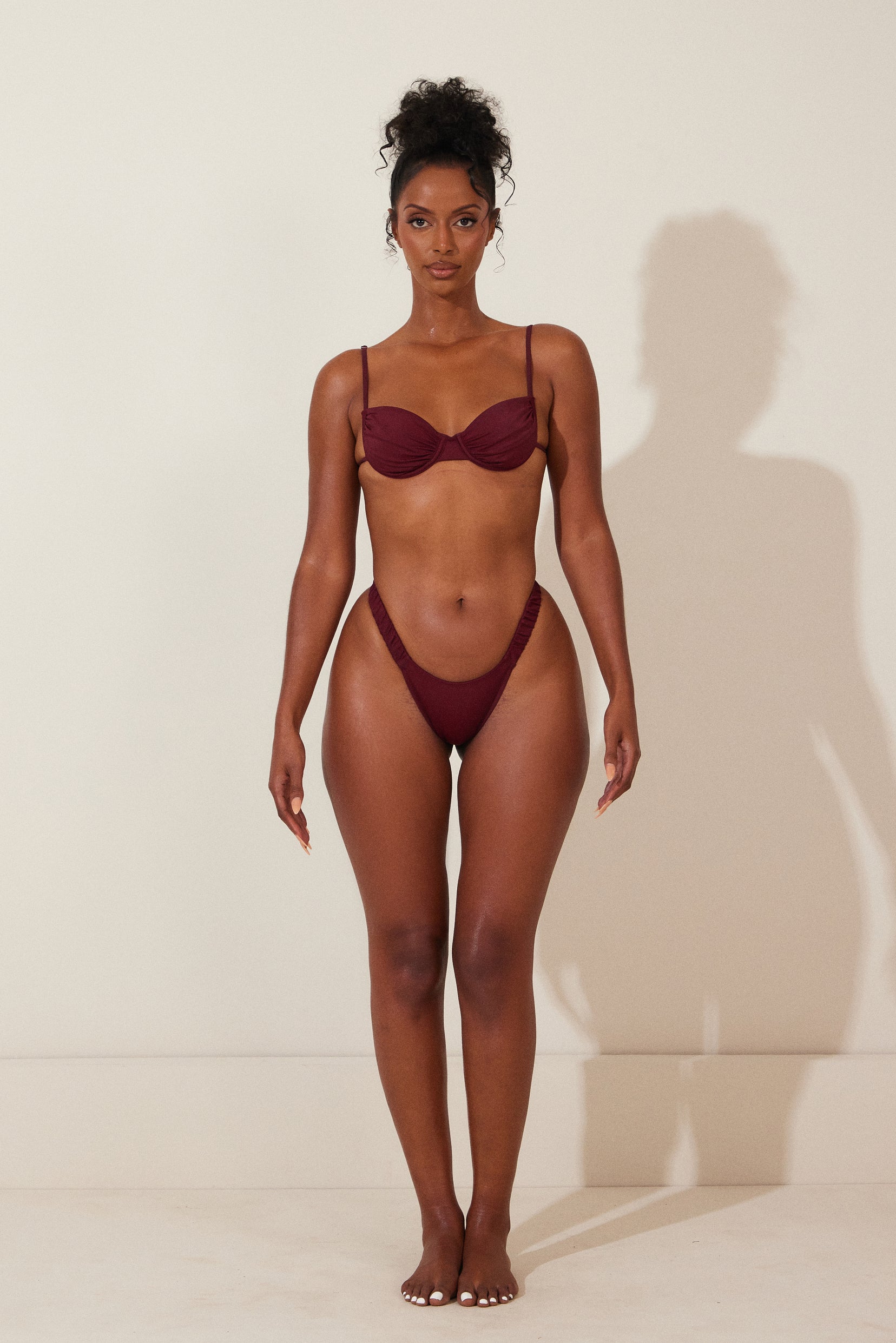 Ruched Cup Bikini in Wine - Image 2
