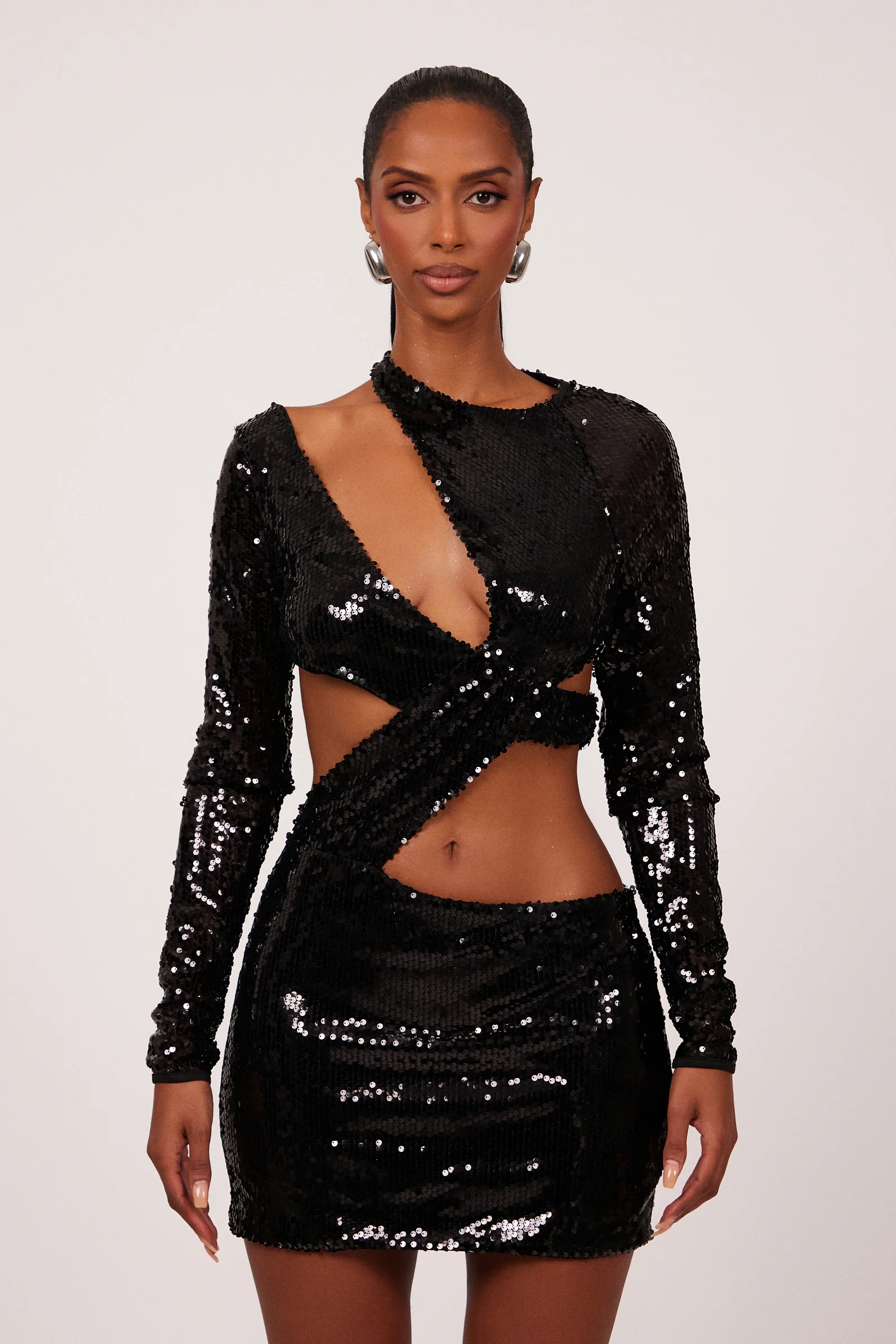 The Asymmetric Cut Out Mini in Black Sequin - Image 4