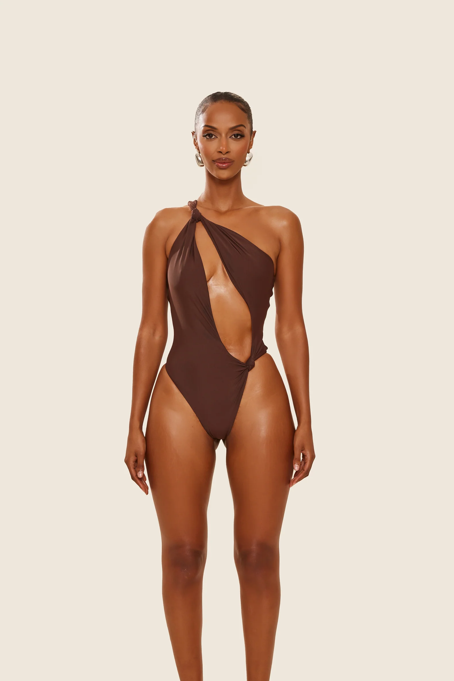 The Asymmetric Knot Detail Swimsuit in Brown - Image 2