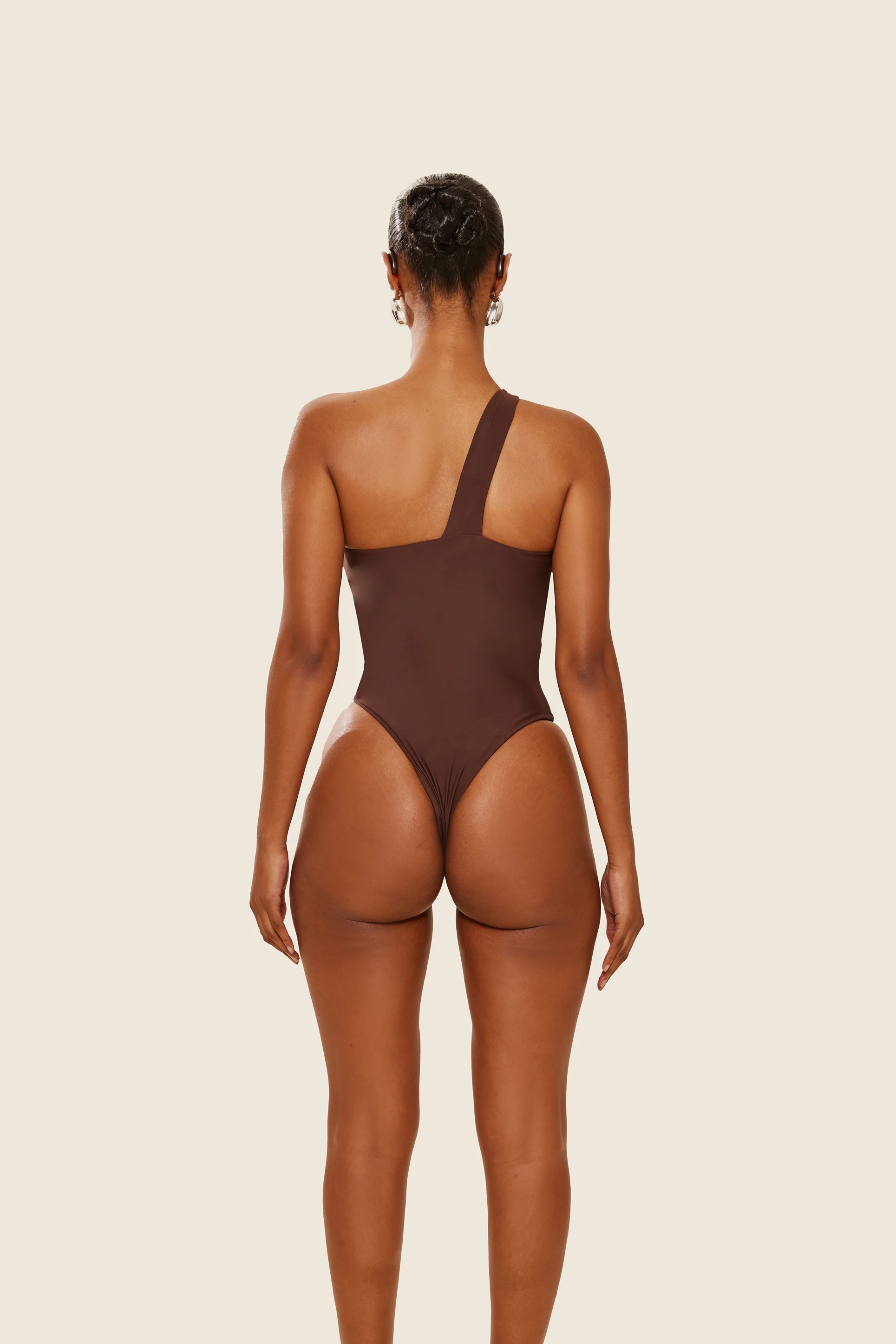 The Asymmetric Knot Detail Swimsuit in Brown - Image 6