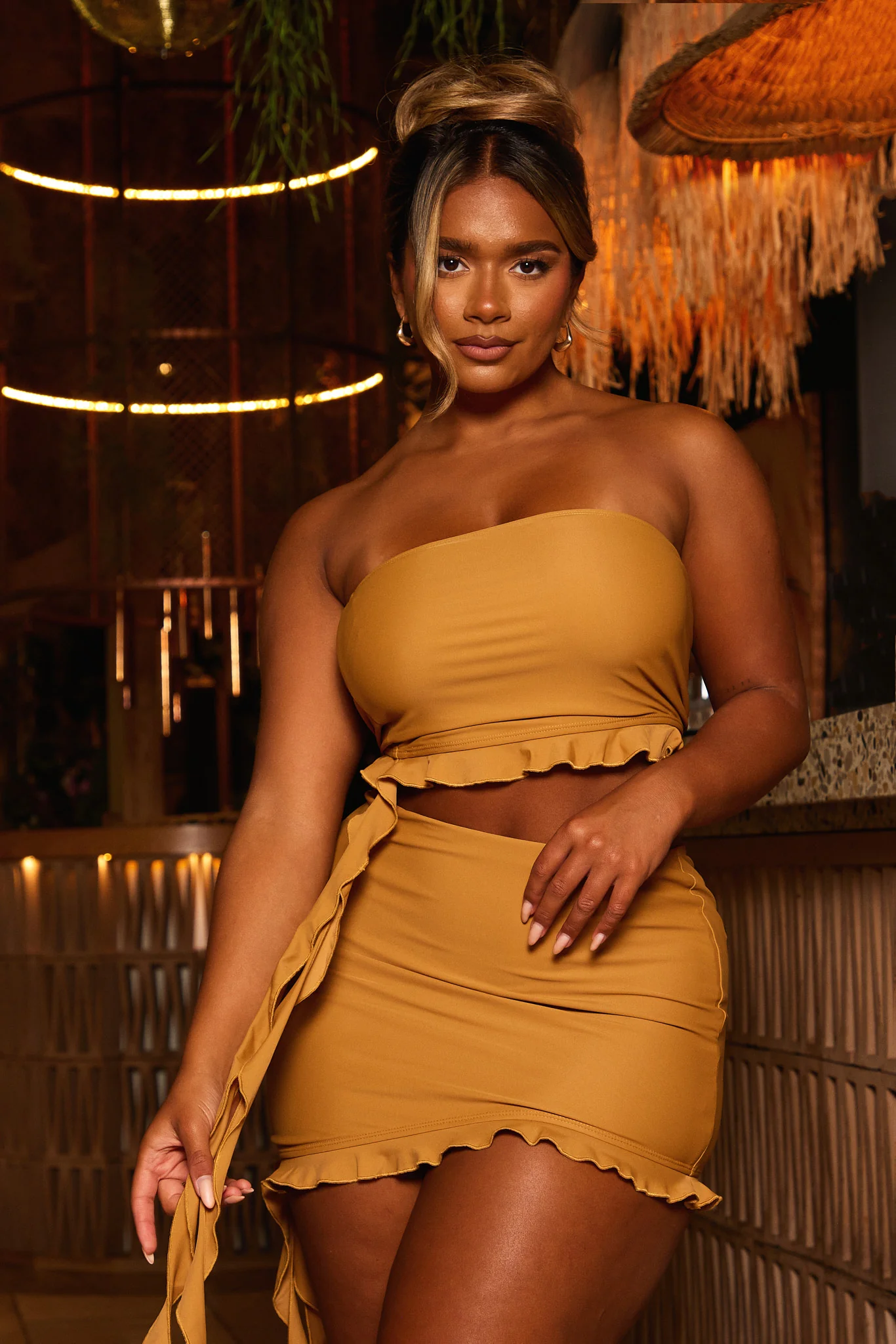The Bandeau Ruffle Set in Rust
