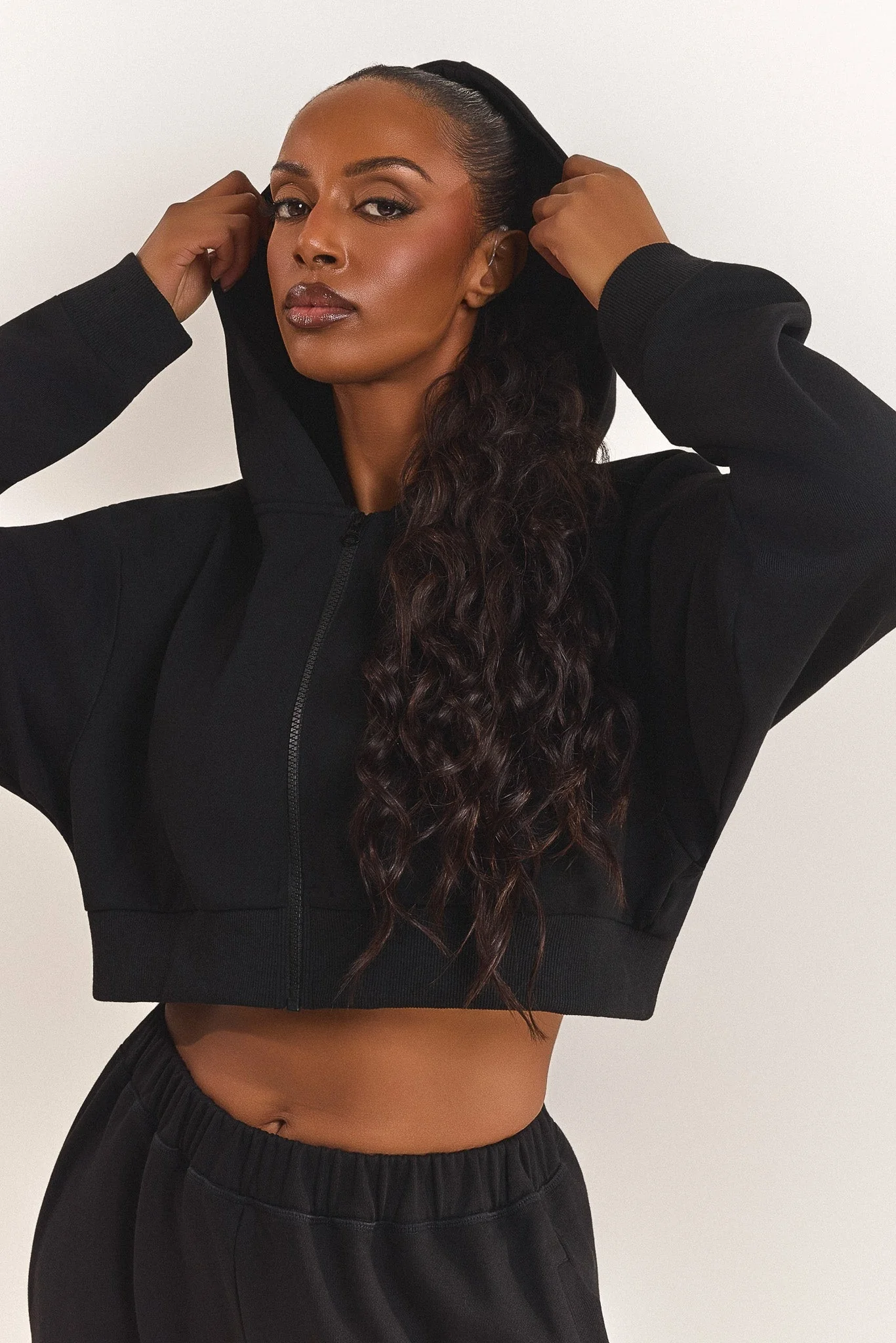 The Basic Crop Zip Hoodie in Black