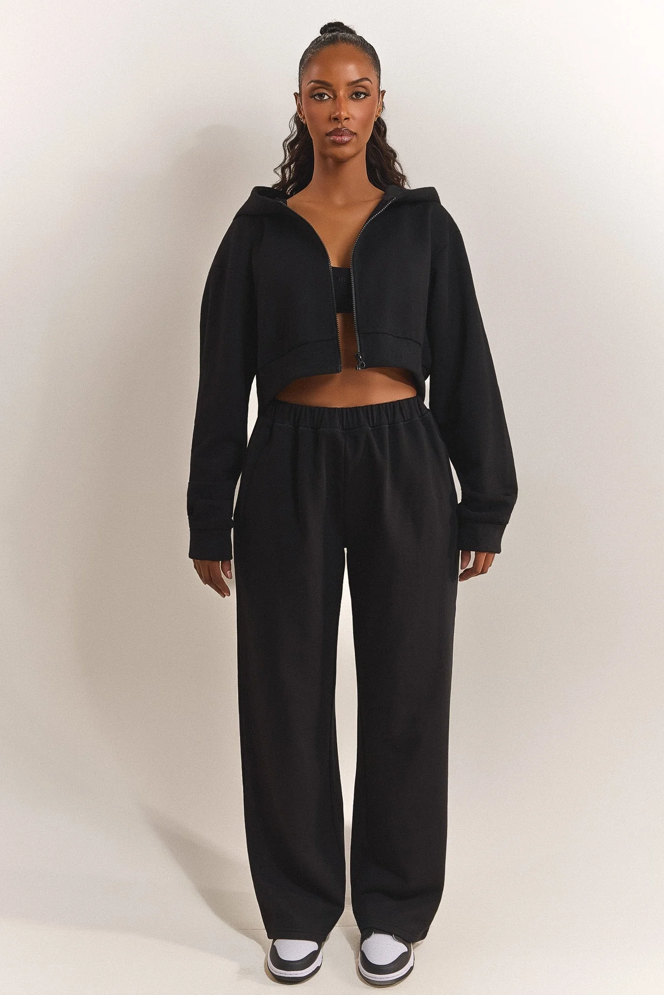 The Basic Crop Zip Hoodie in Black - Image 3