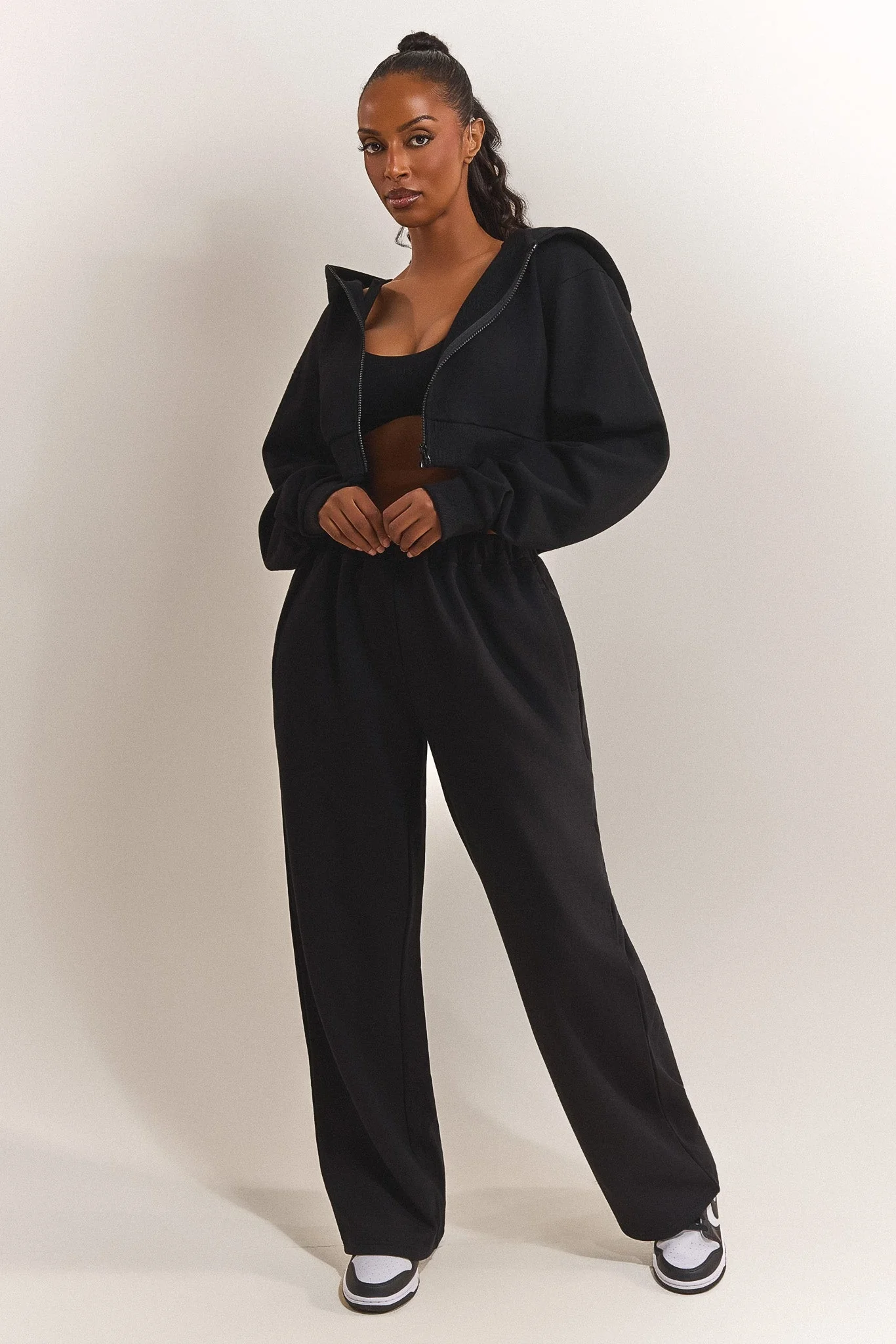 The Basic Crop Zip Hoodie in Black - Image 5