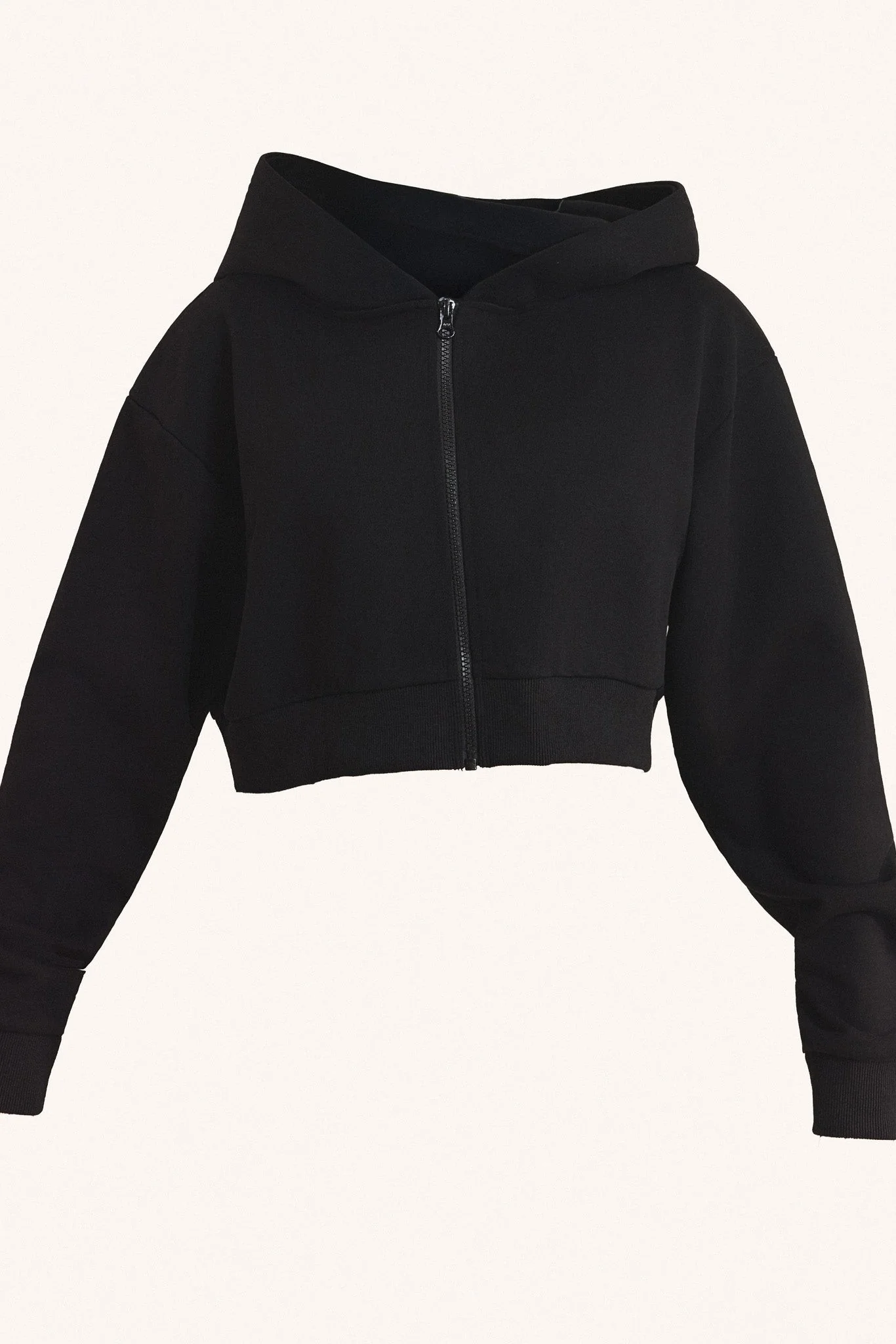 The Basic Crop Zip Hoodie in Black - Image 7