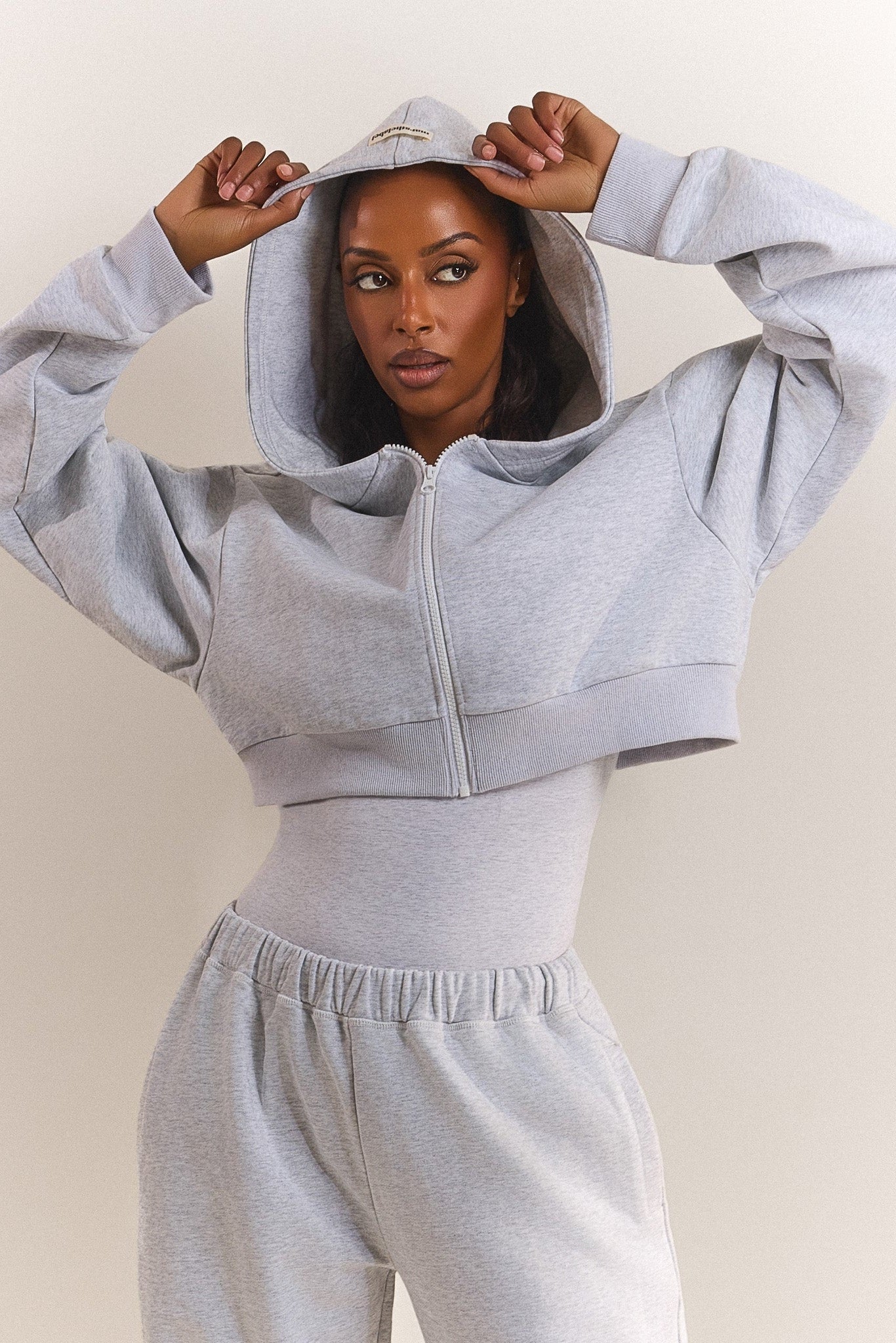 The Basic Crop Zip Hoodie in Grey Marl - Image 6