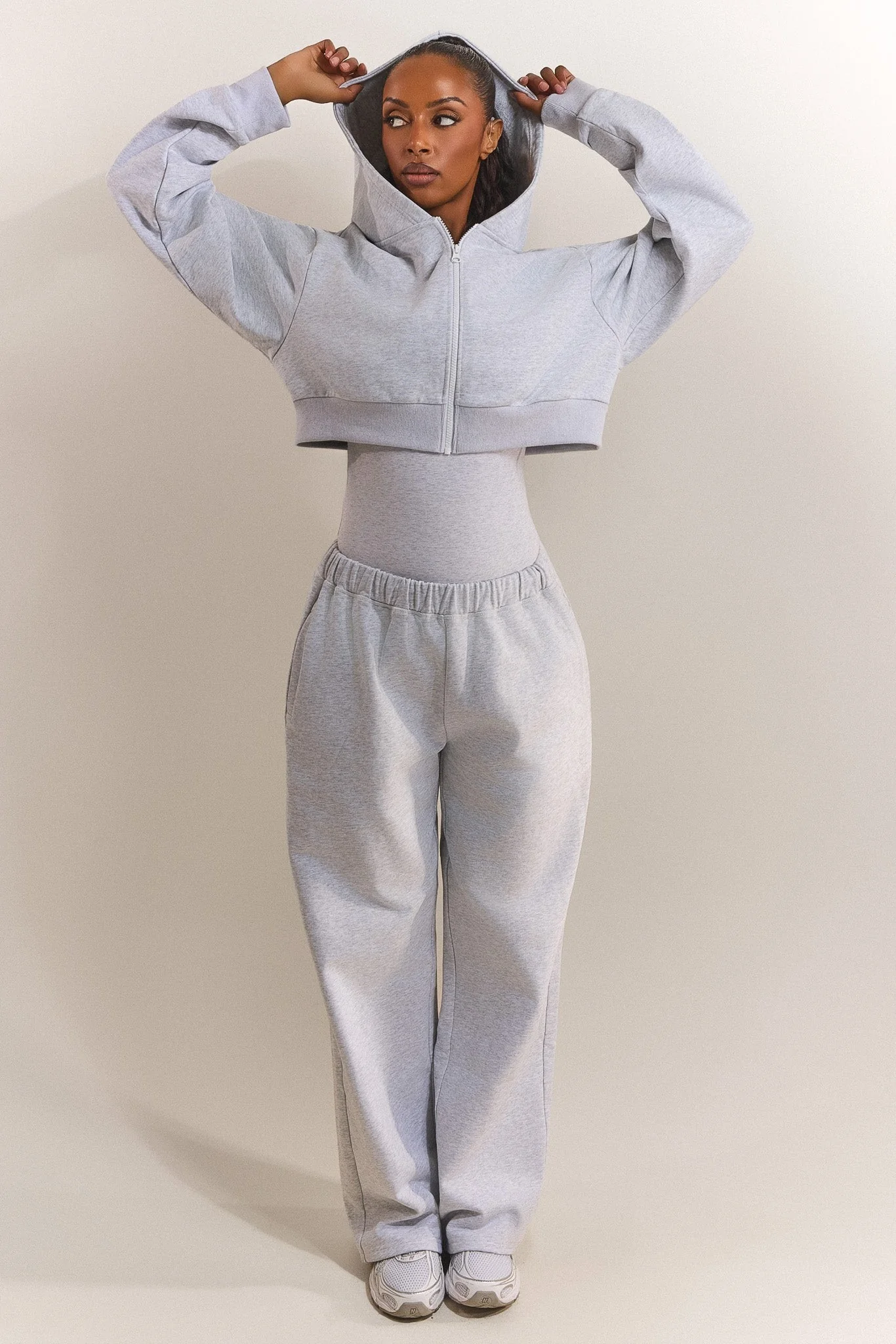 The Basic Crop Zip Hoodie in Grey Marl - Image 7