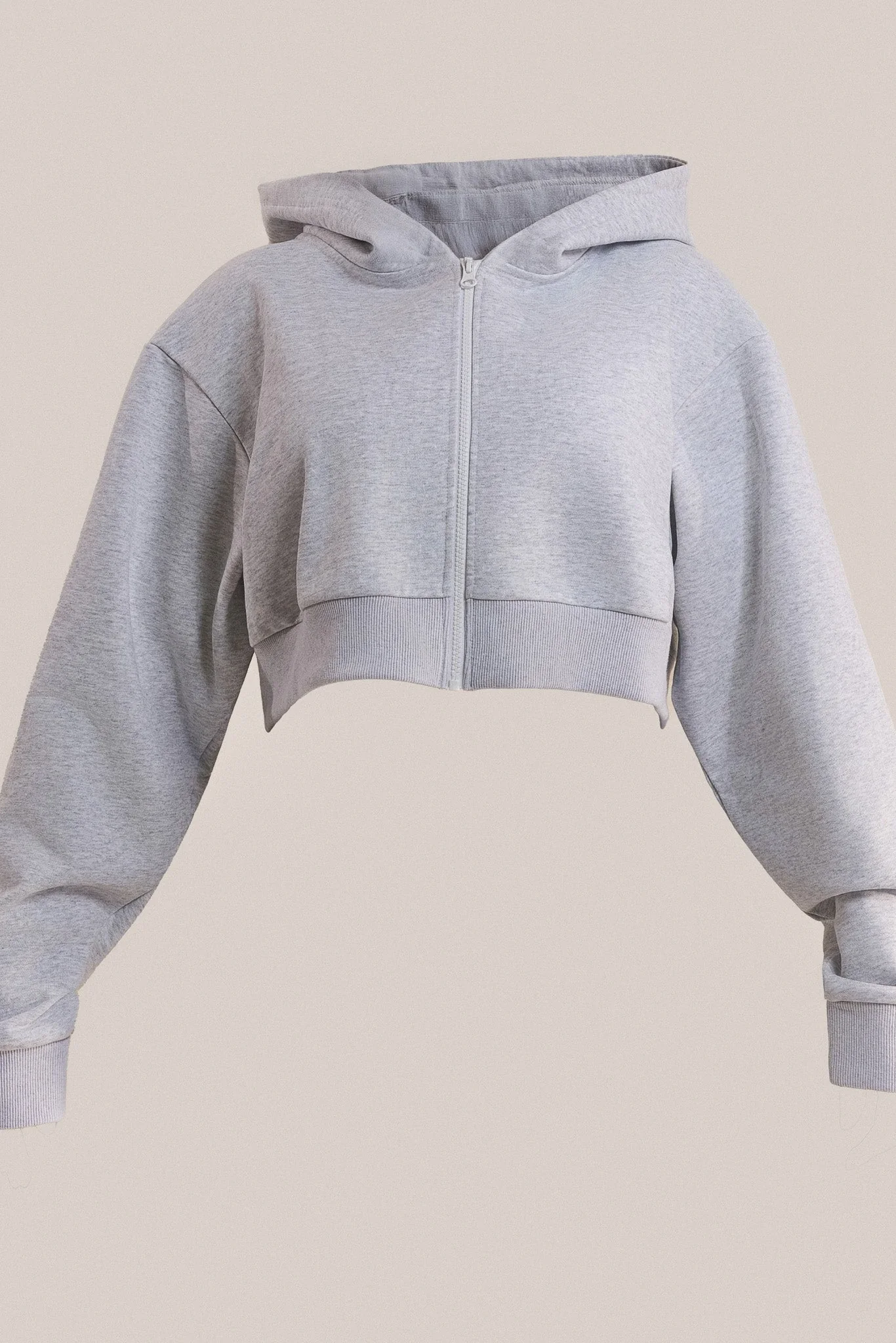 The Basic Crop Zip Hoodie in Grey Marl - Image 8