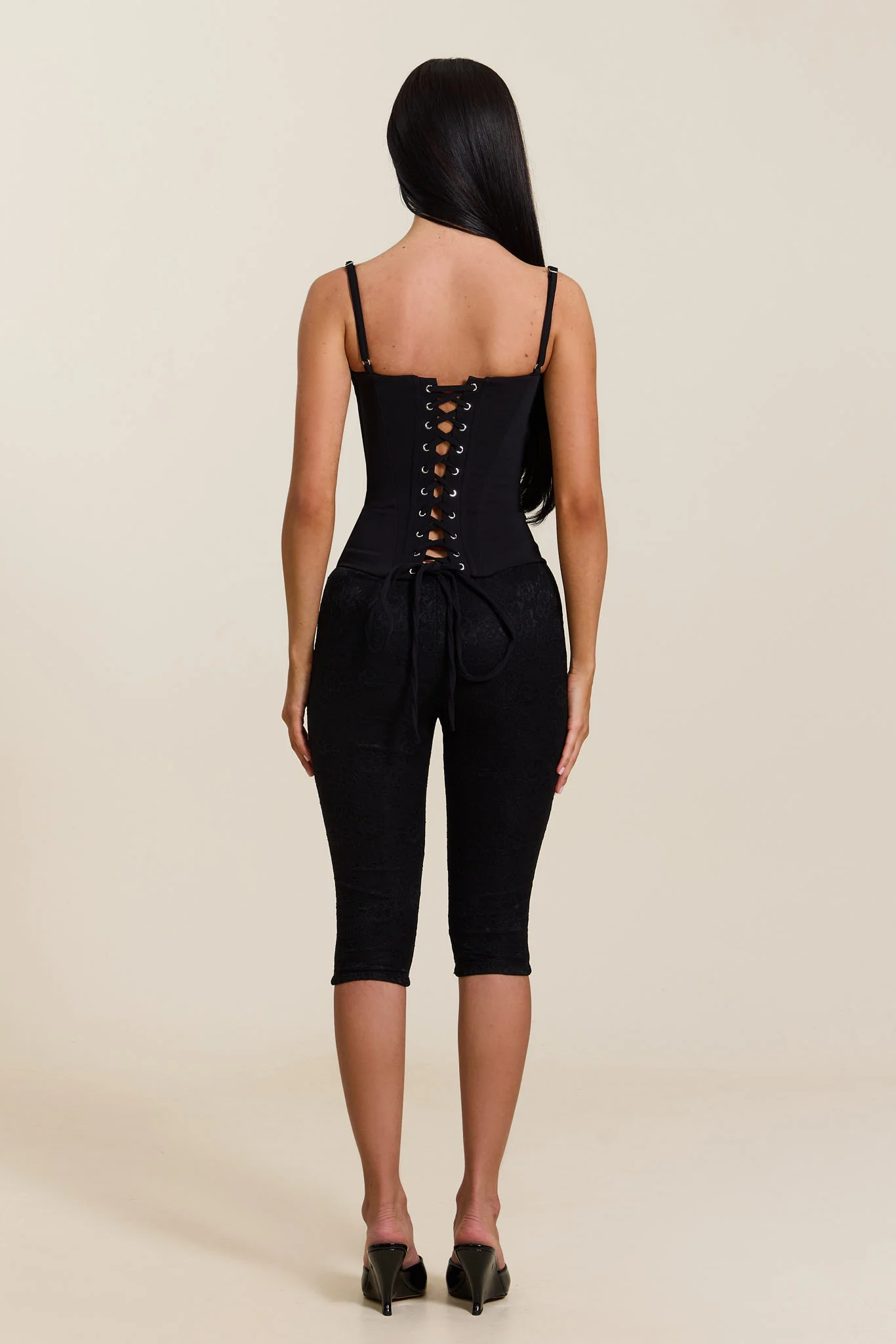 The Everly Lace Up Corset Top in Black - Image 8