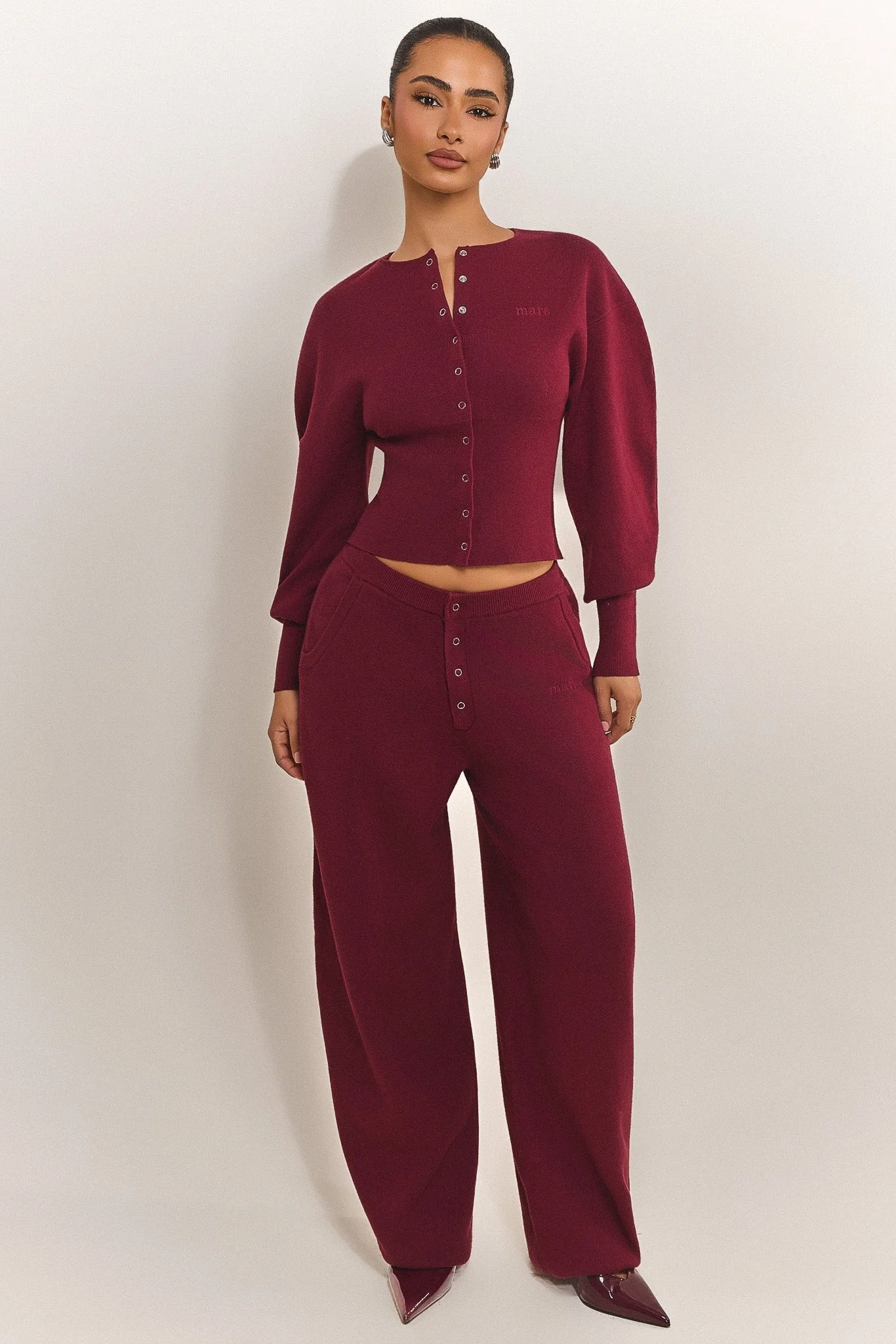 The Knit Button Up Cardigan in Burgundy