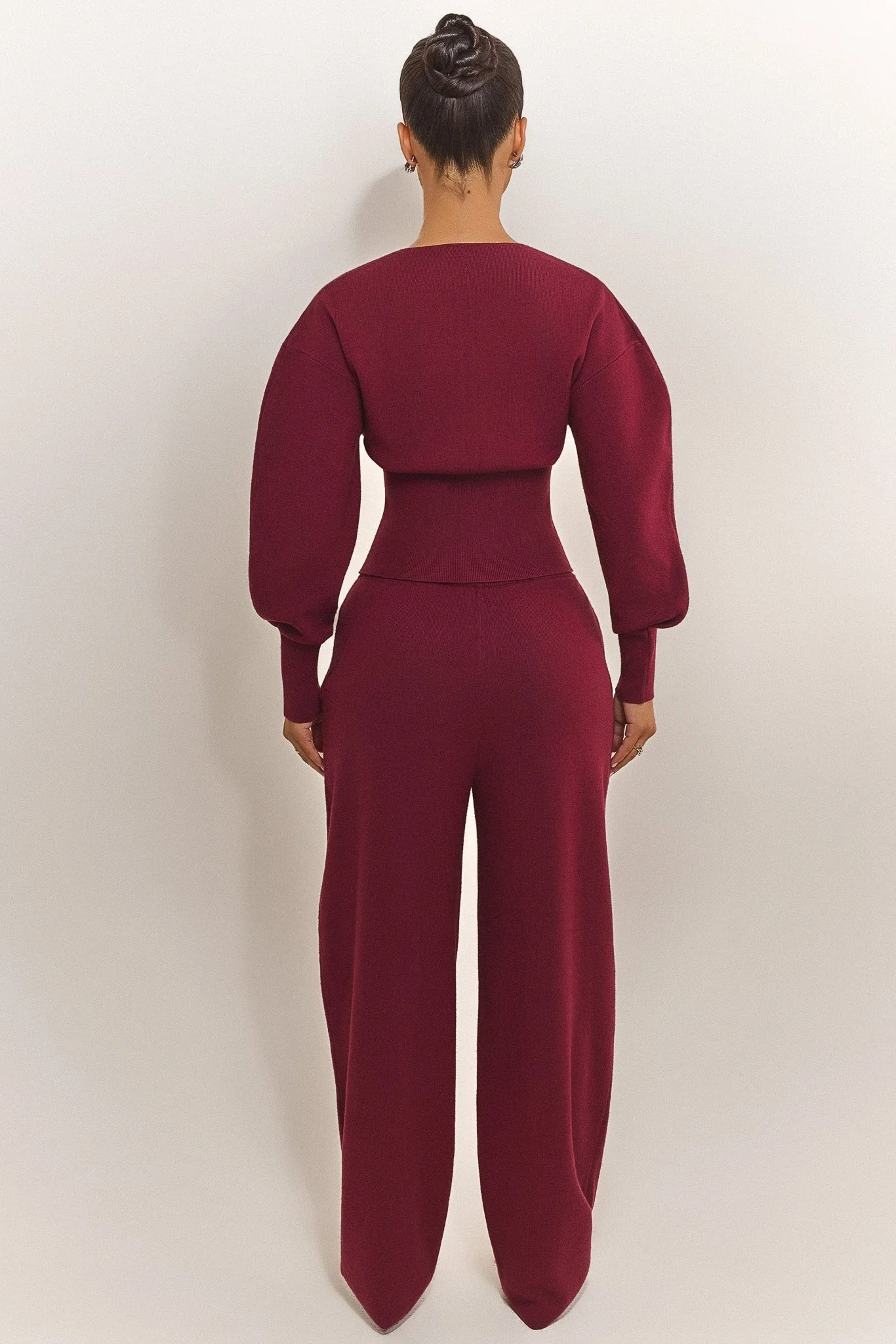 The Knit Button Up Cardigan in Burgundy - Image 4