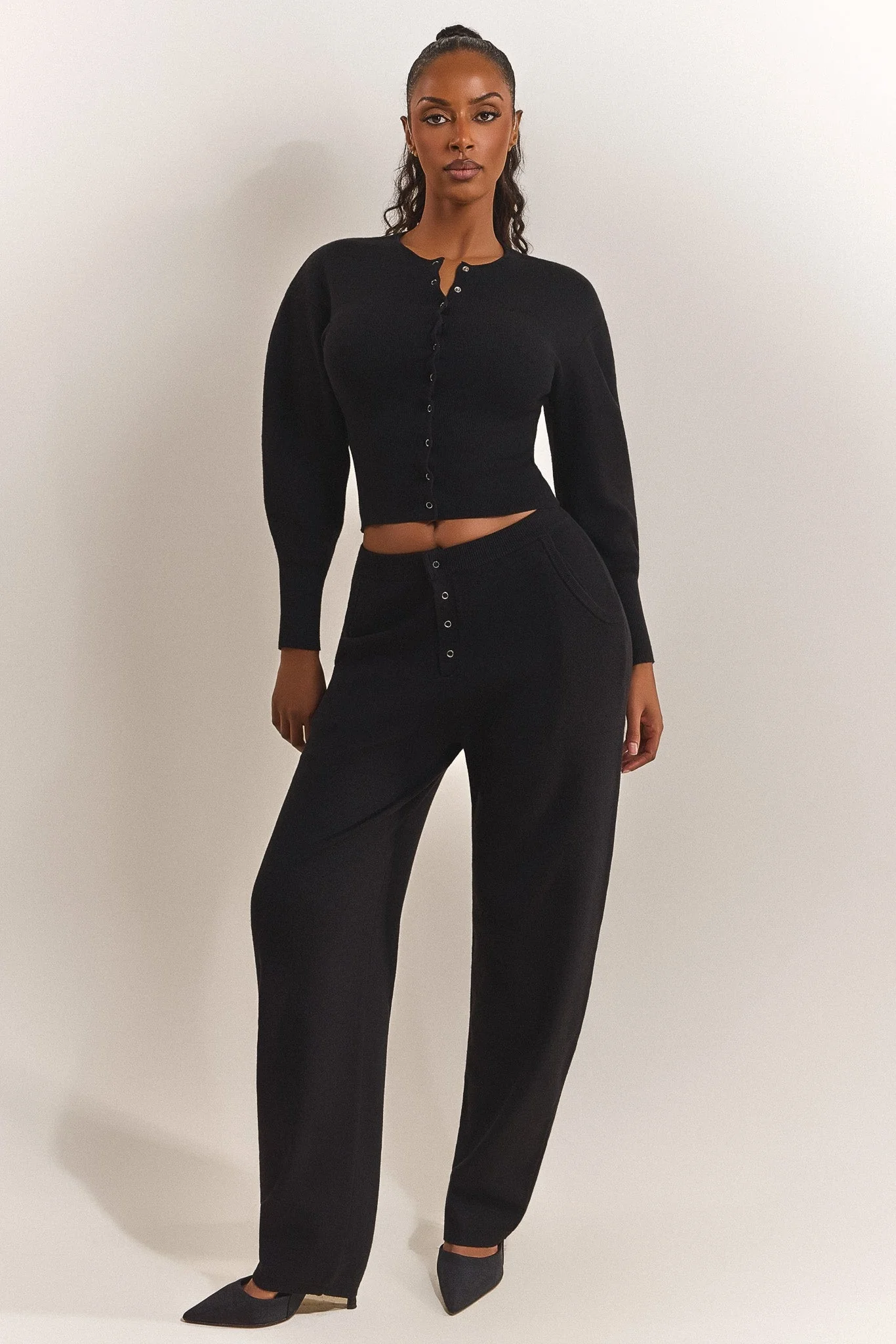 The Knit Button Up Cardigan in Black - Image 6