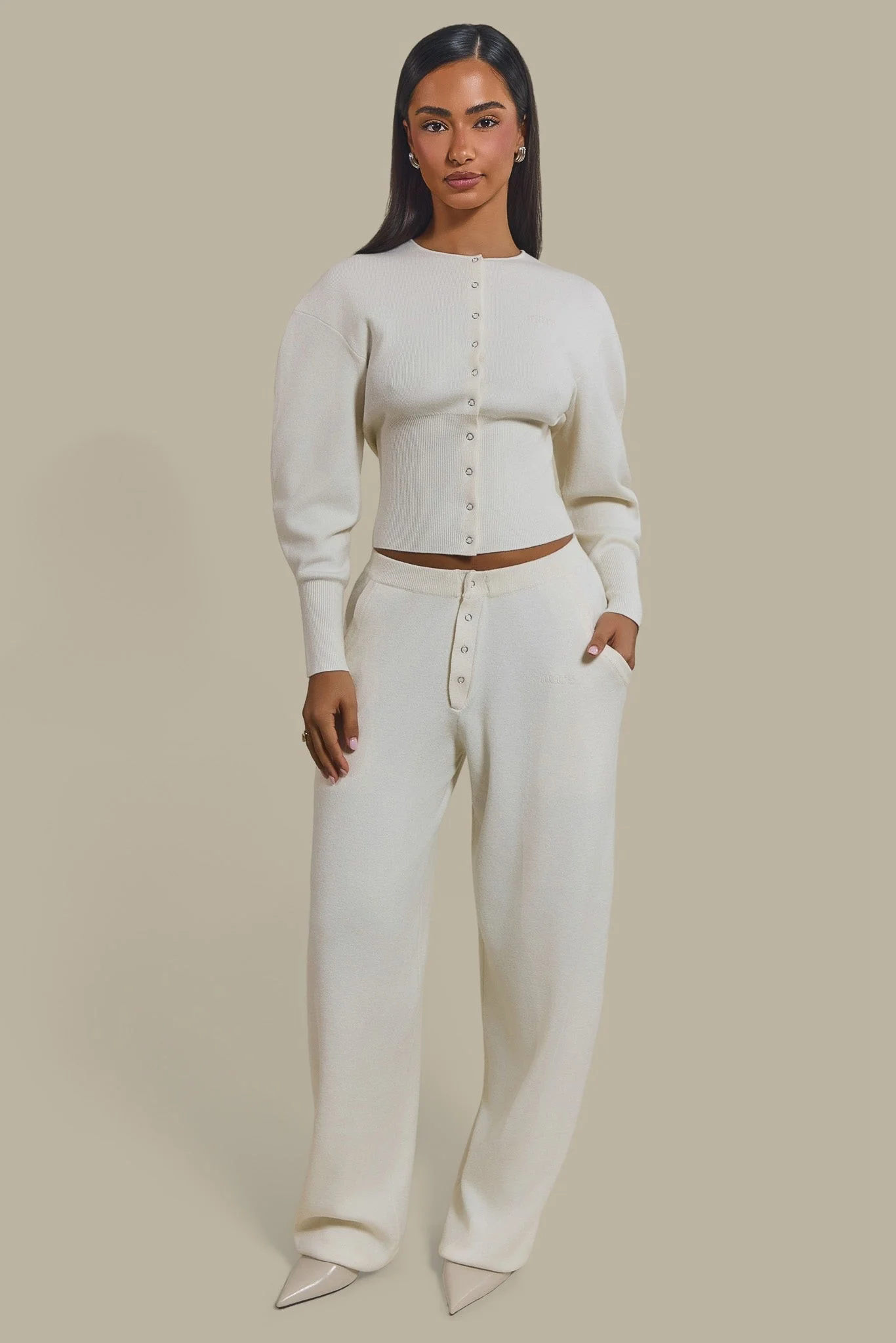 The Knit Button Up Joggers in Cream