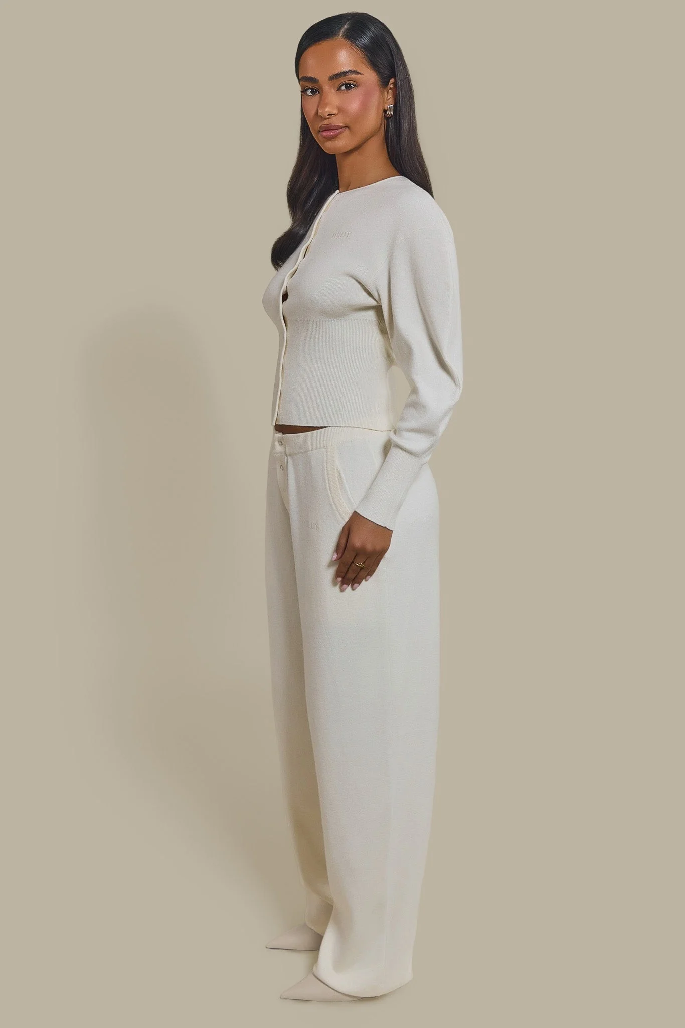 The Knit Button Up Joggers in Cream - Image 3