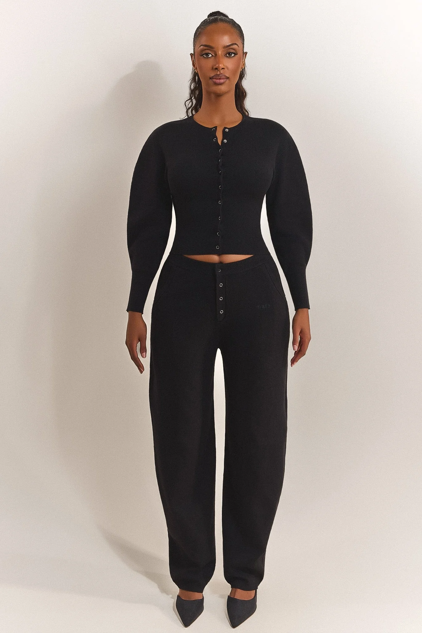 The Knit Button Up Joggers in Black