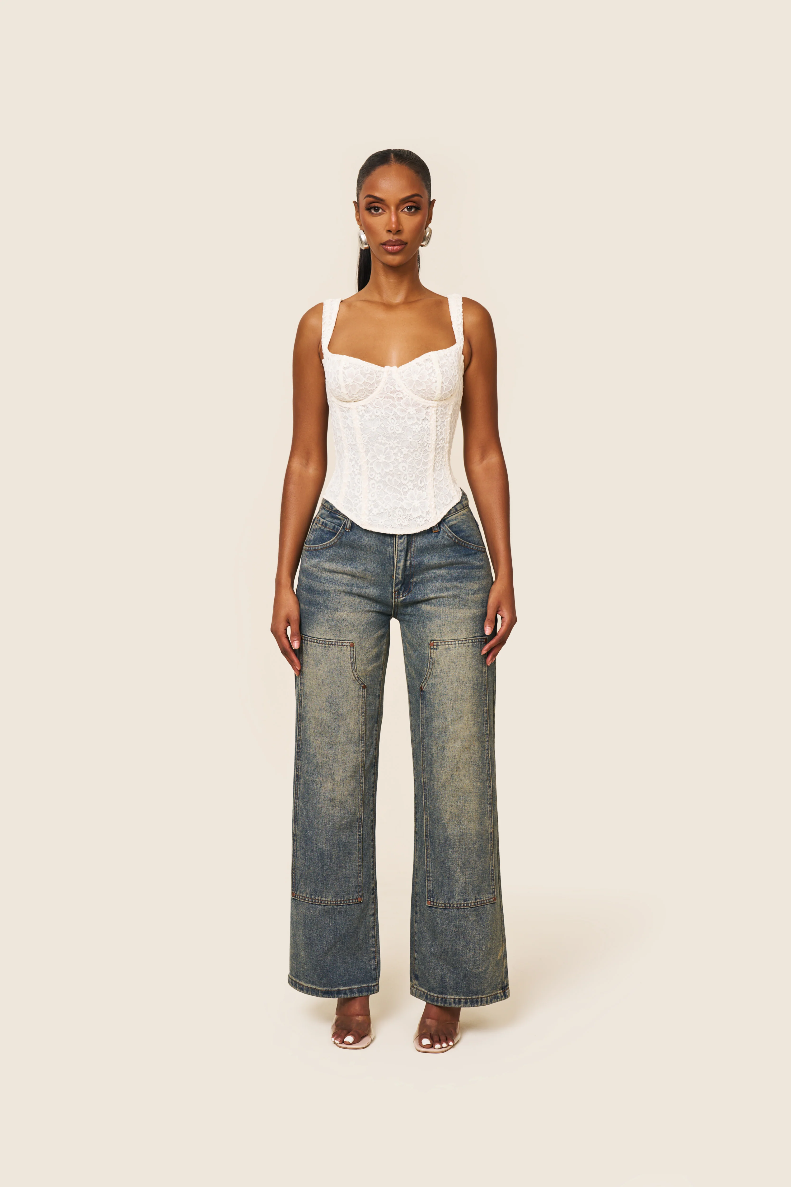 The Cinched Lace Corset in Cream - Image 2