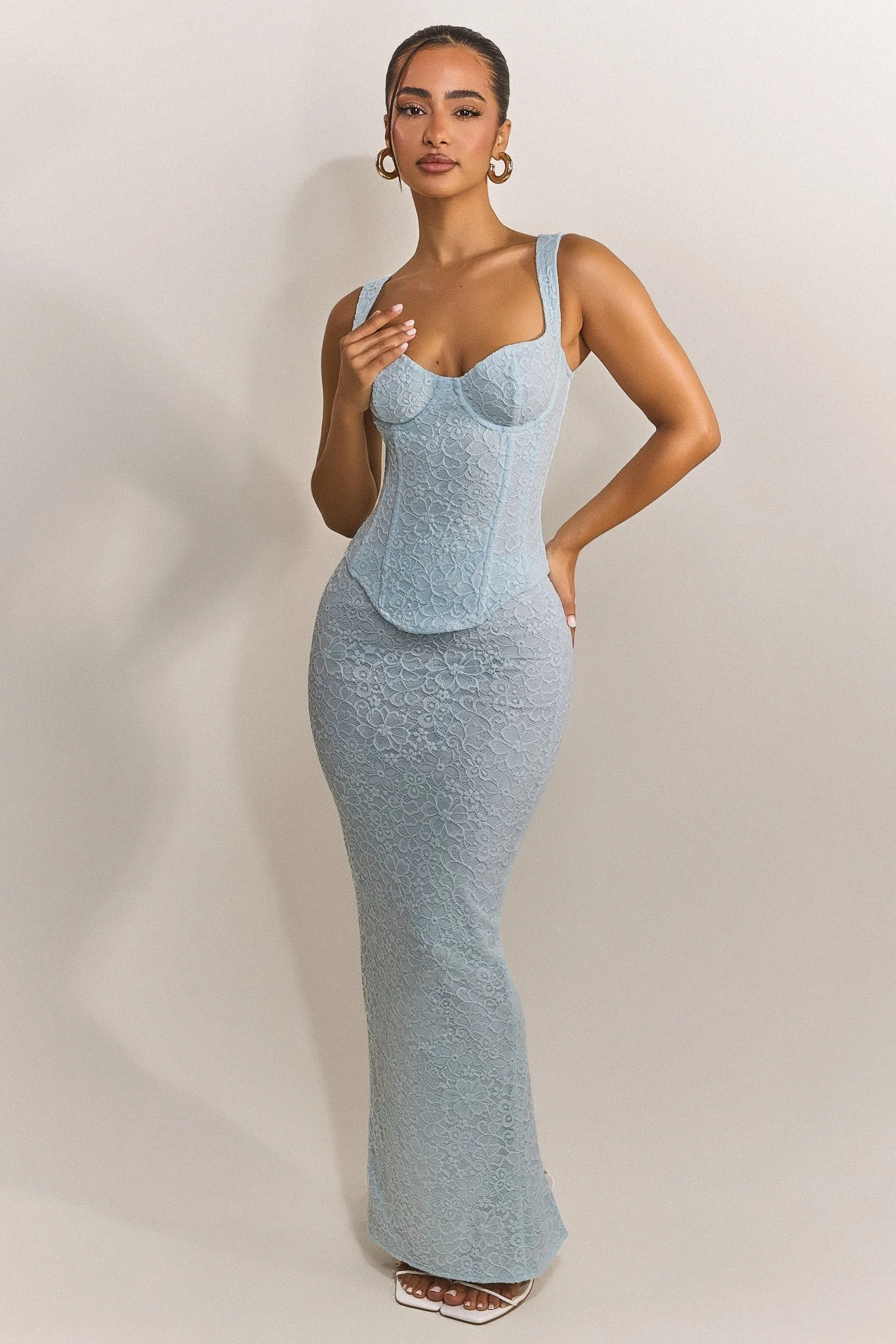 The Cinched Lace Corset Maxi Set in Blue - Image 14