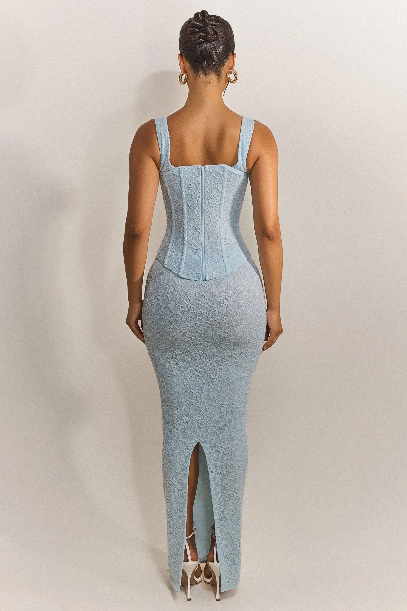 The Cinched Lace Corset Maxi Set in Blue - Image 18