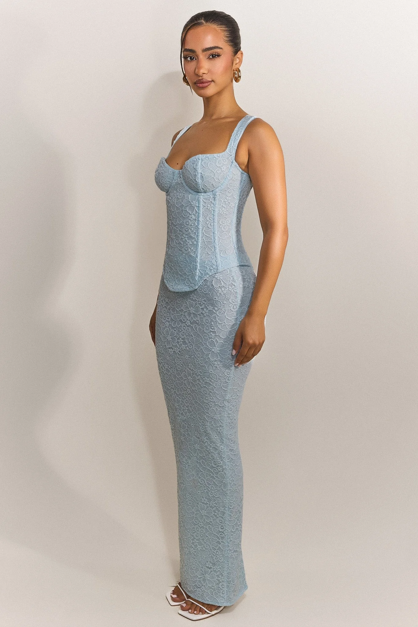 The Cinched Lace Corset Maxi Set in Blue - Image 20
