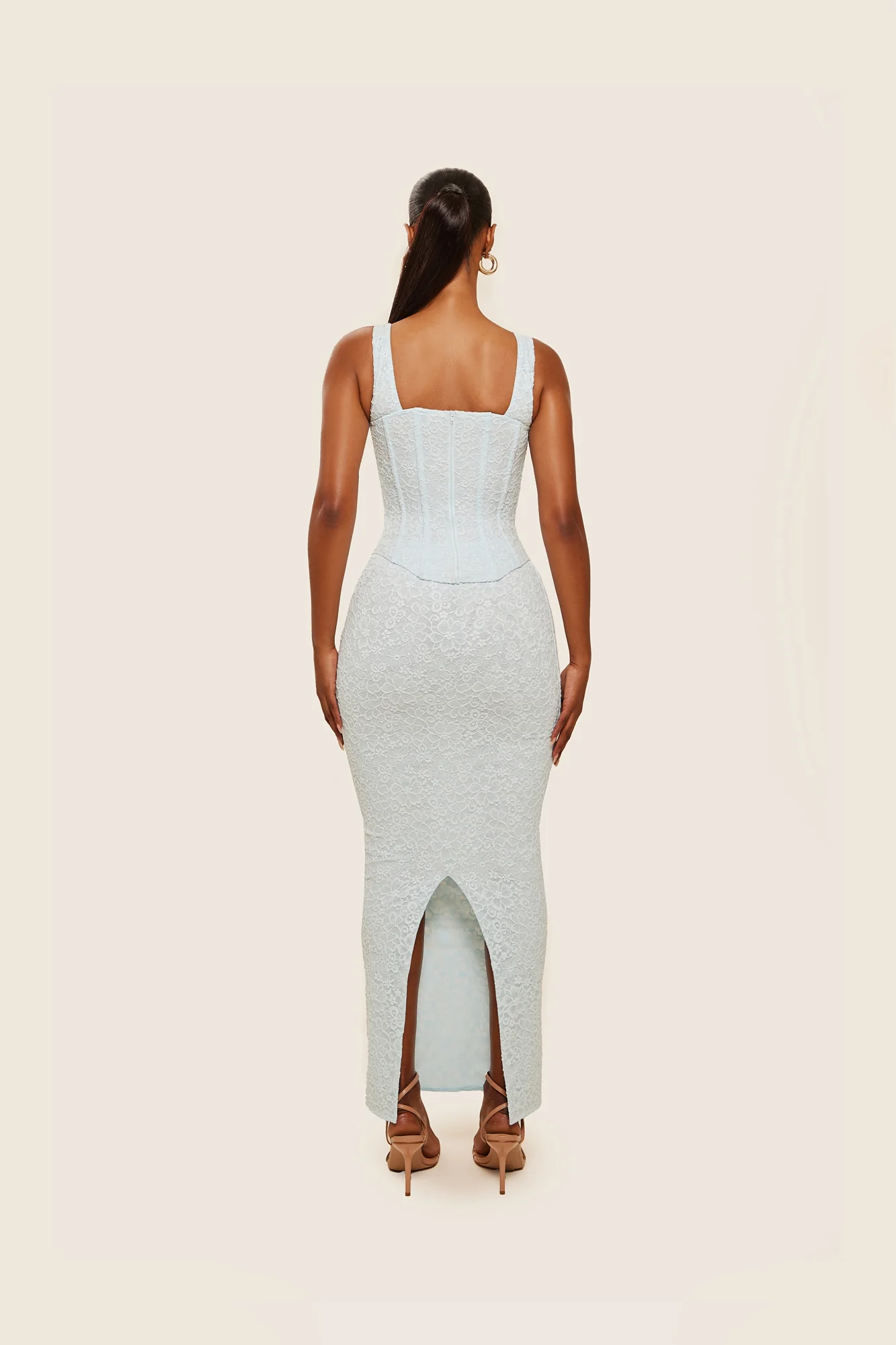 The Cinched Lace Corset Maxi Set in Blue - Image 25