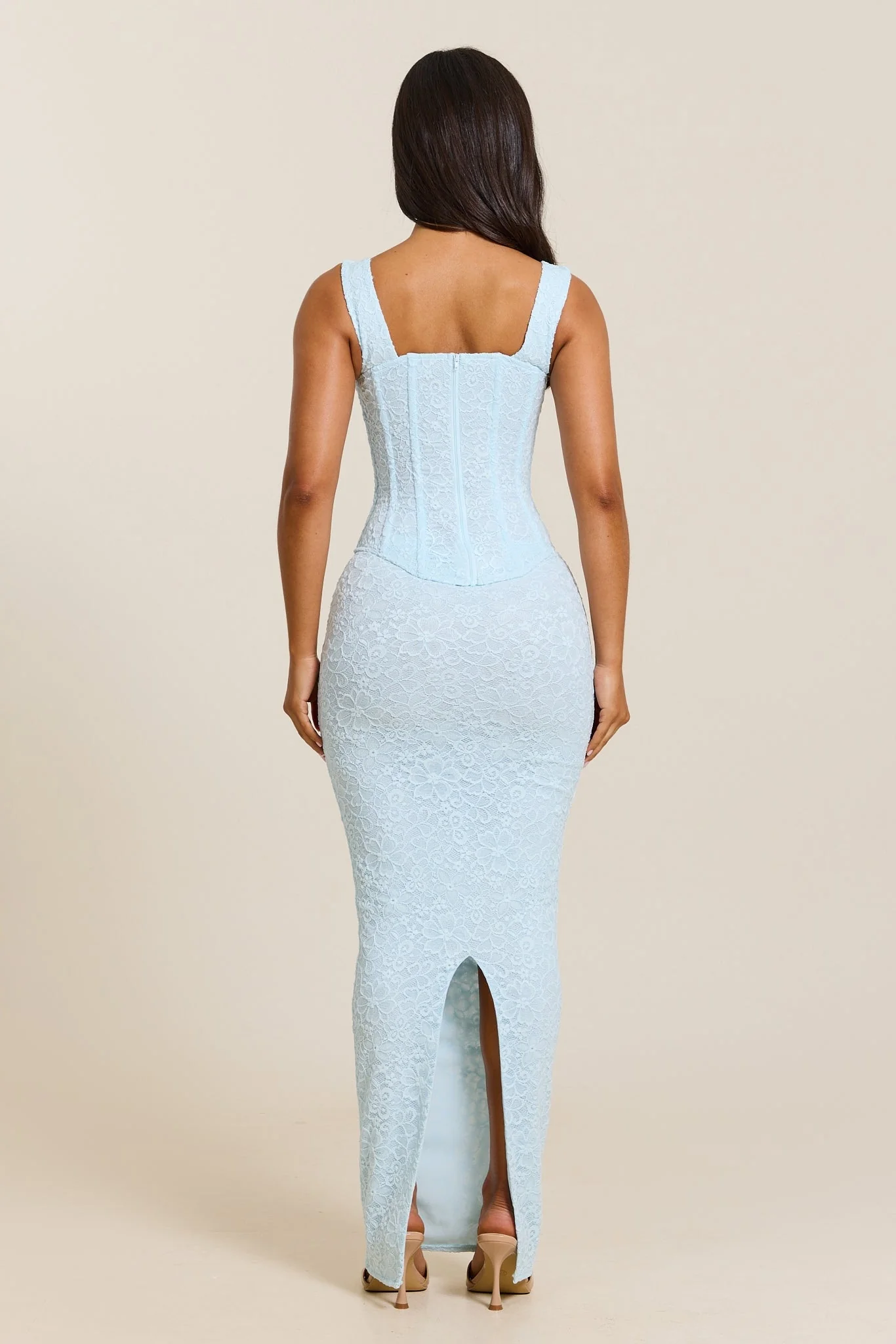 The Cinched Lace Corset Maxi Set in Blue - Image 4