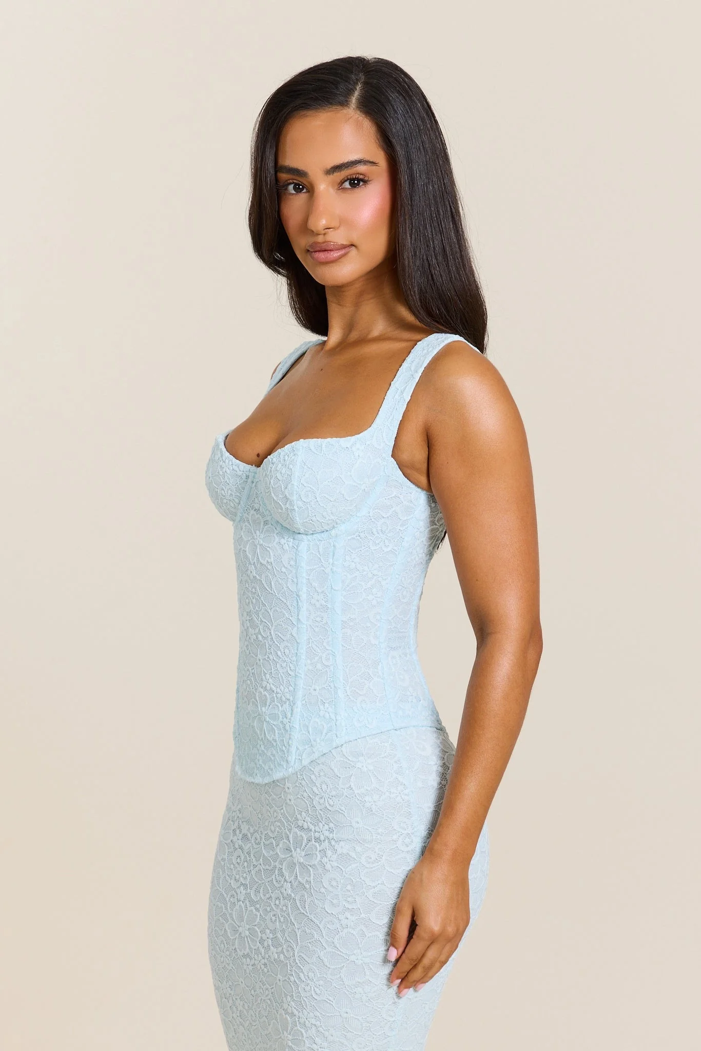 The Cinched Lace Corset Maxi Set in Blue - Image 8