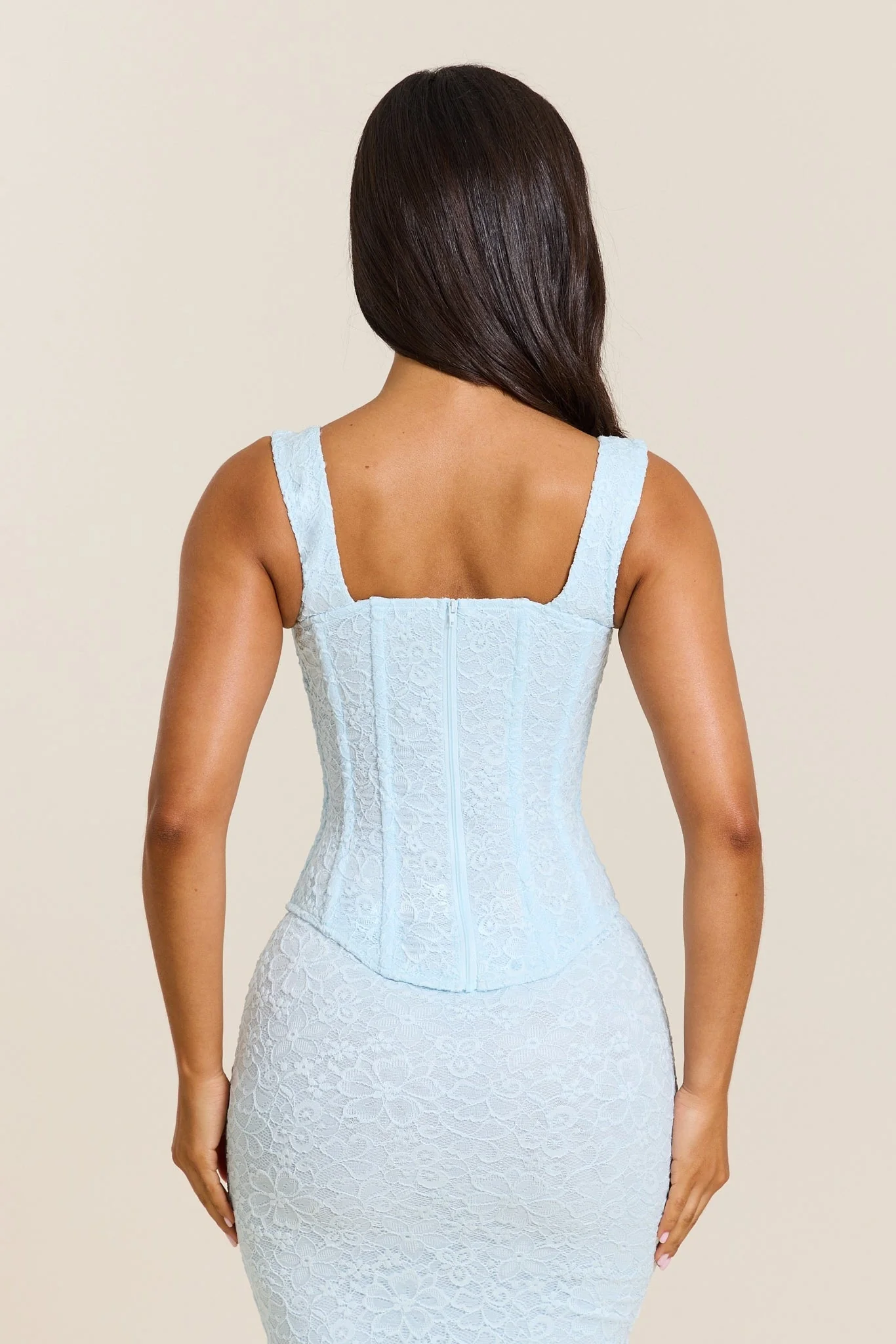 The Cinched Lace Corset Maxi Set in Blue - Image 9
