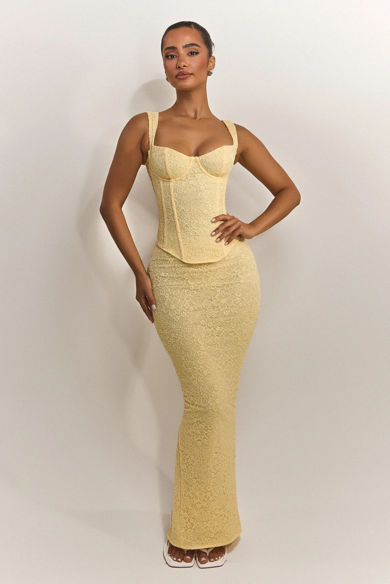 The Cinched Lace Corset Maxi Set in Yellow - Image 12