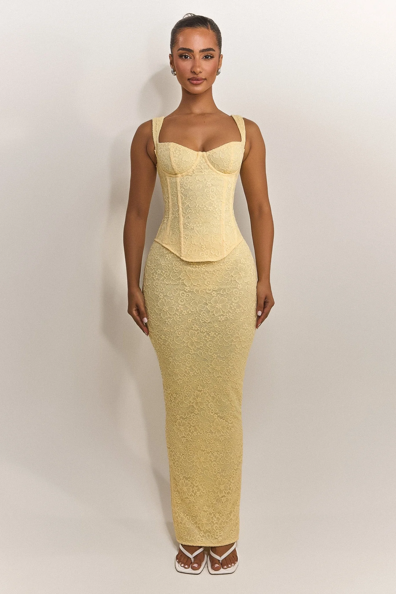 The Cinched Lace Corset Maxi Set in Yellow - Image 13