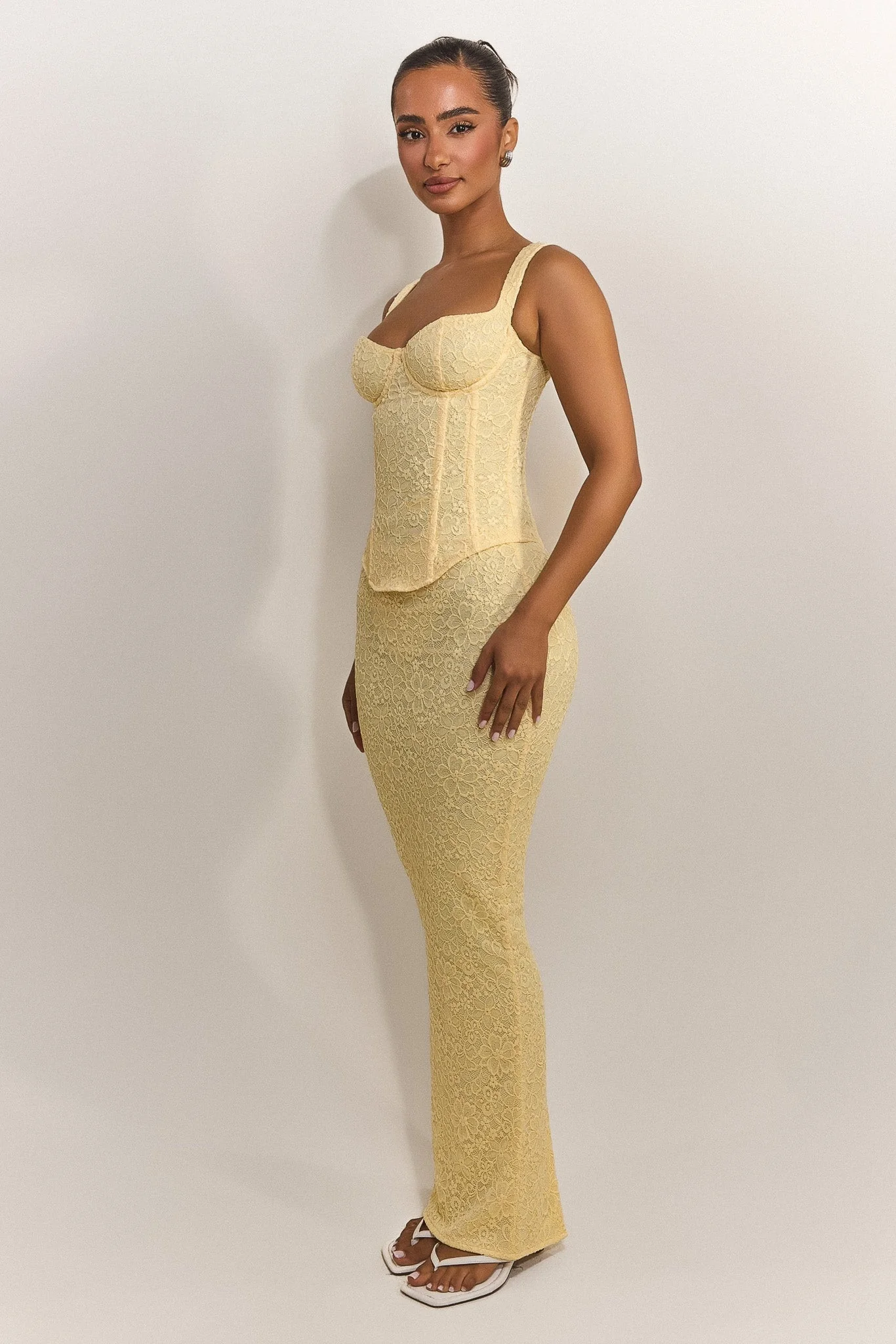 The Cinched Lace Corset Maxi Set in Yellow - Image 14