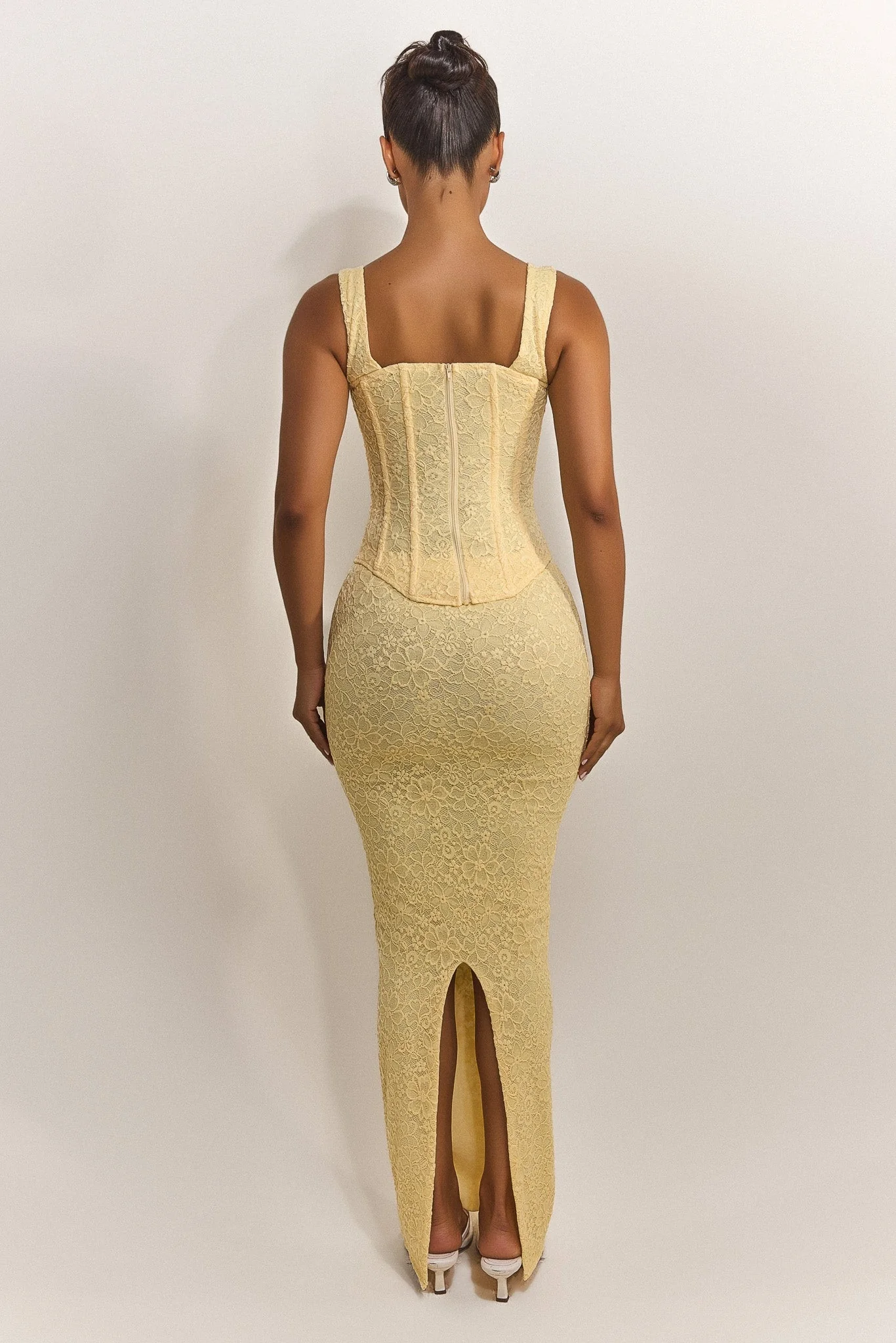 The Cinched Lace Corset Maxi Set in Yellow - Image 15