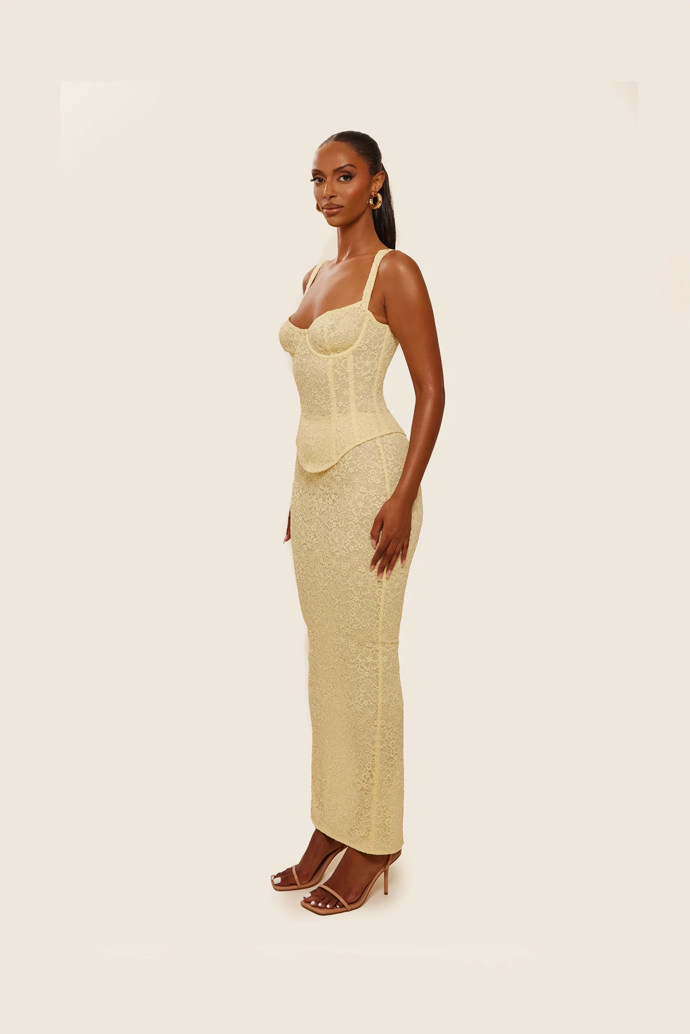 The Cinched Lace Corset Maxi Set in Yellow - Image 18