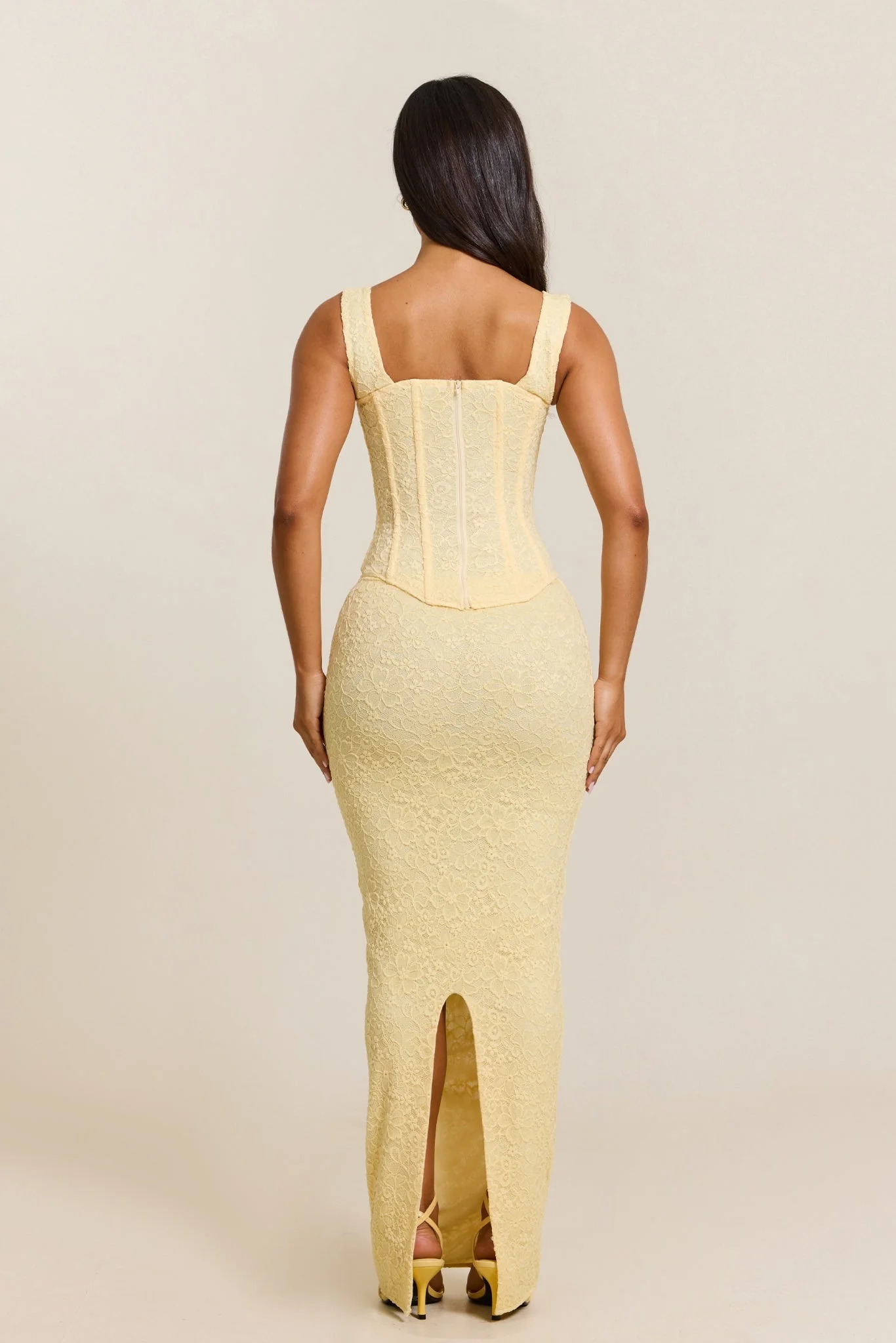 The Cinched Lace Corset Maxi Set in Yellow - Image 4
