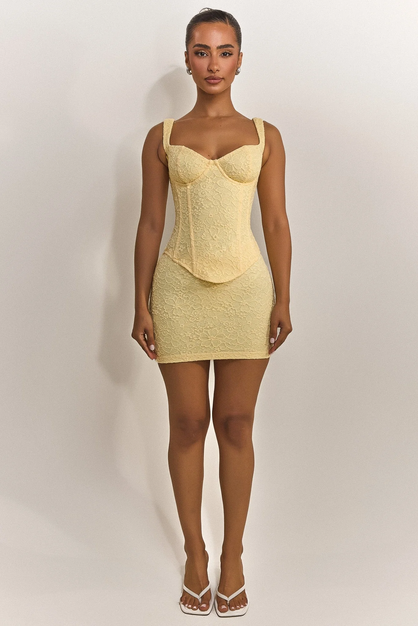 The Cinched Lace Corset Mini Set in Yellow - Image 12