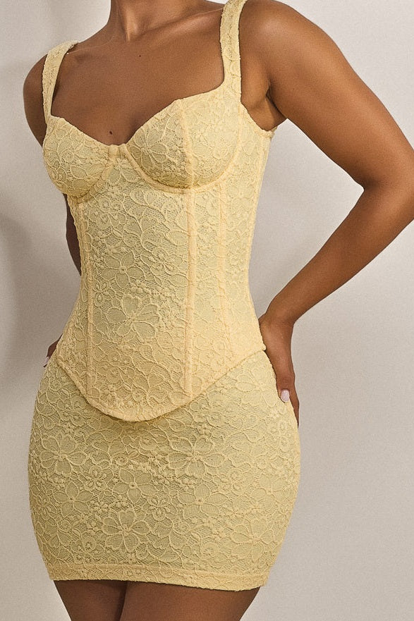 The Cinched Lace Corset Mini Set in Yellow - Image 19
