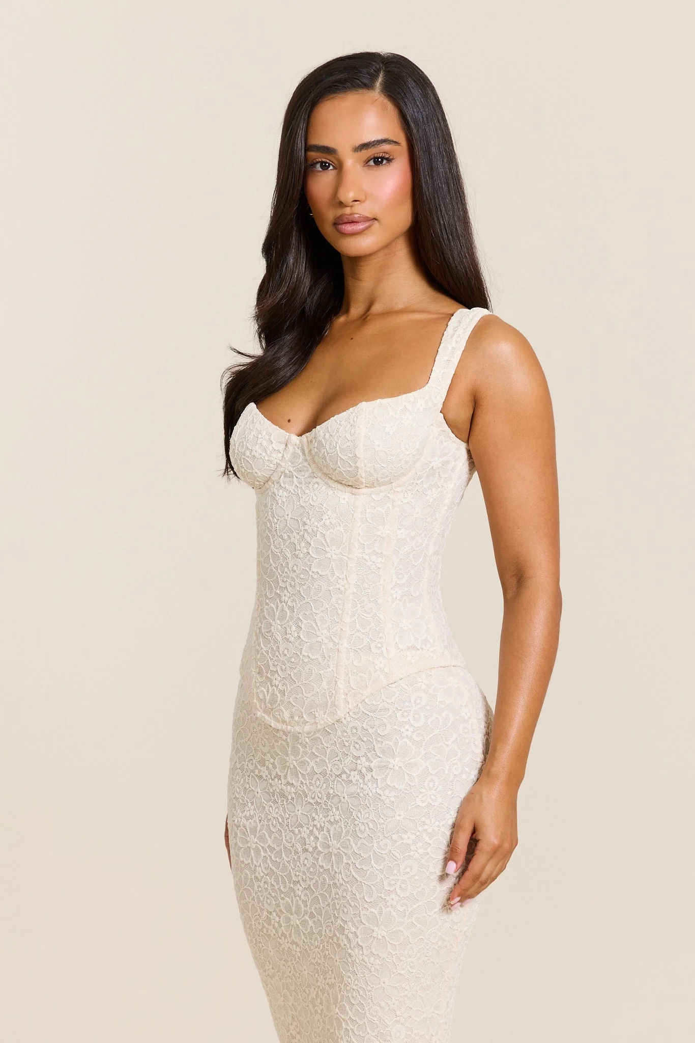 The Cinched Lace Maxi Set in Off White - Image 9
