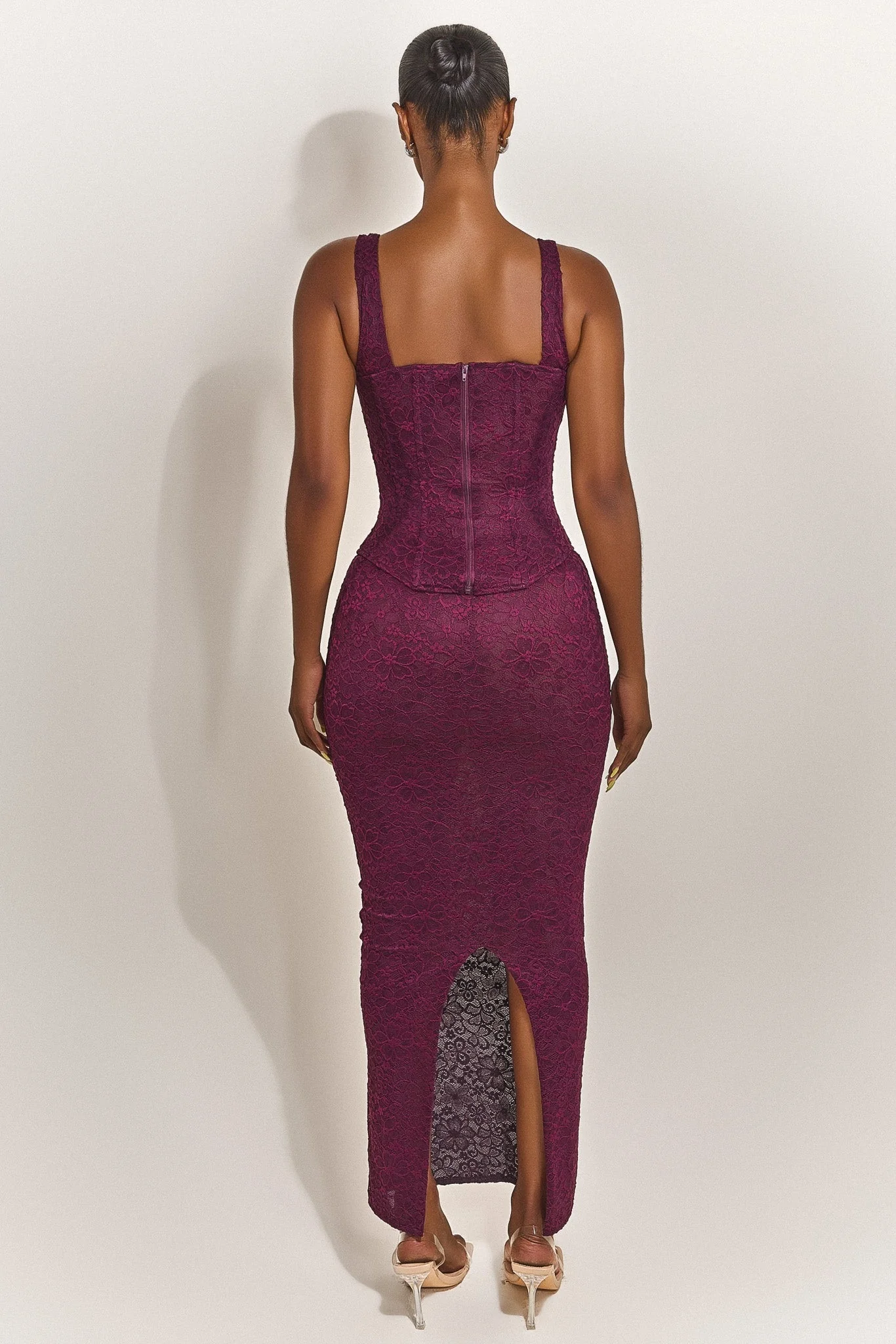 The Cinched Lace Maxi Skirt in Plum - Image 4