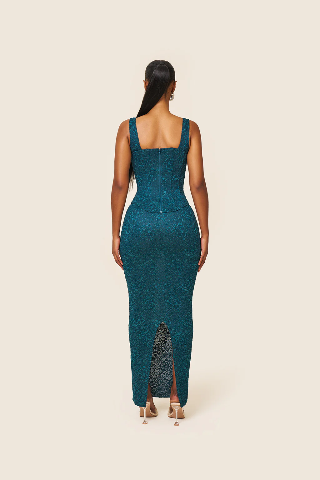 The Cinched Lace Maxi Skirt in Teal - Image 7