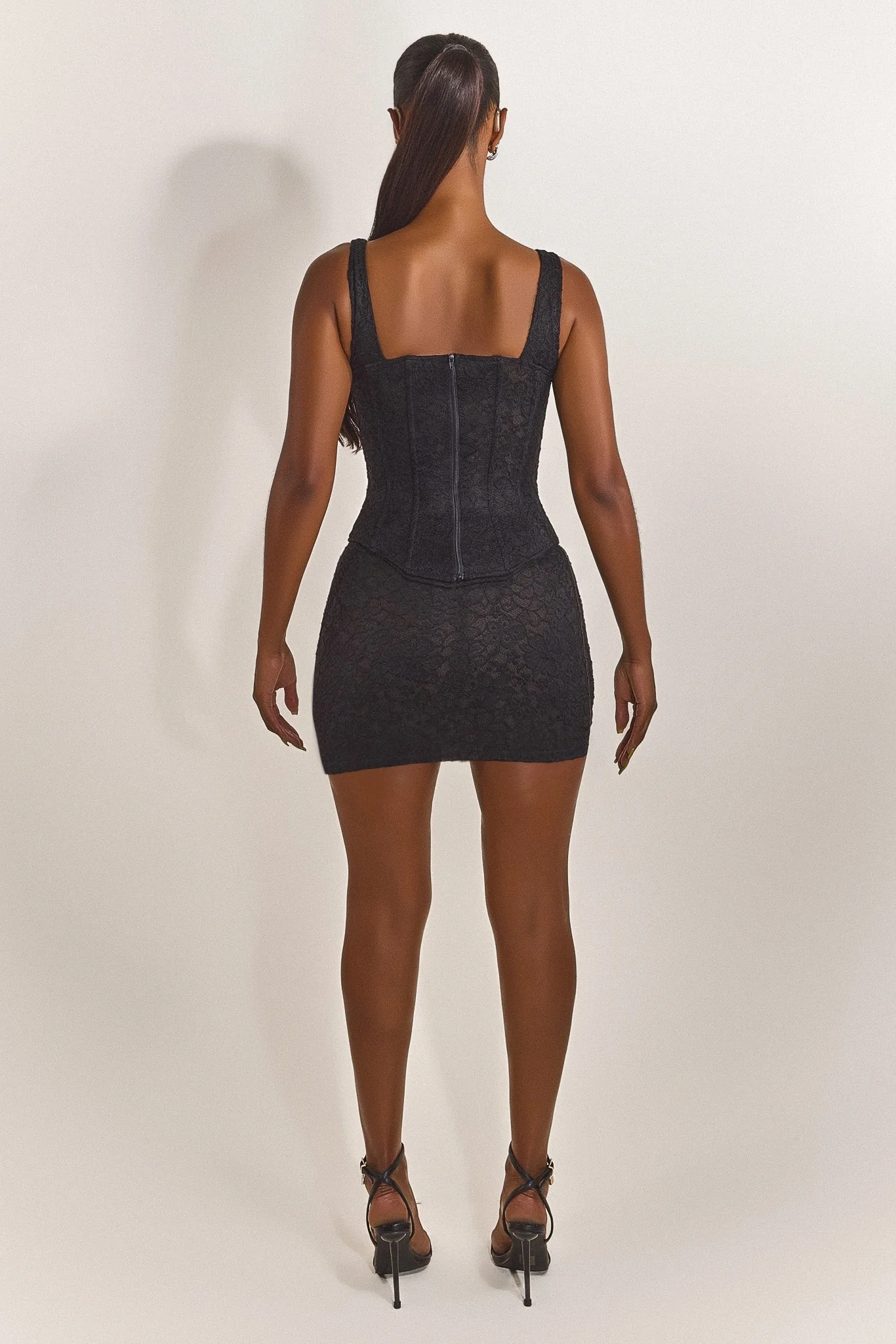 The Cinched Lace Mini Skirt in Black - Image 5
