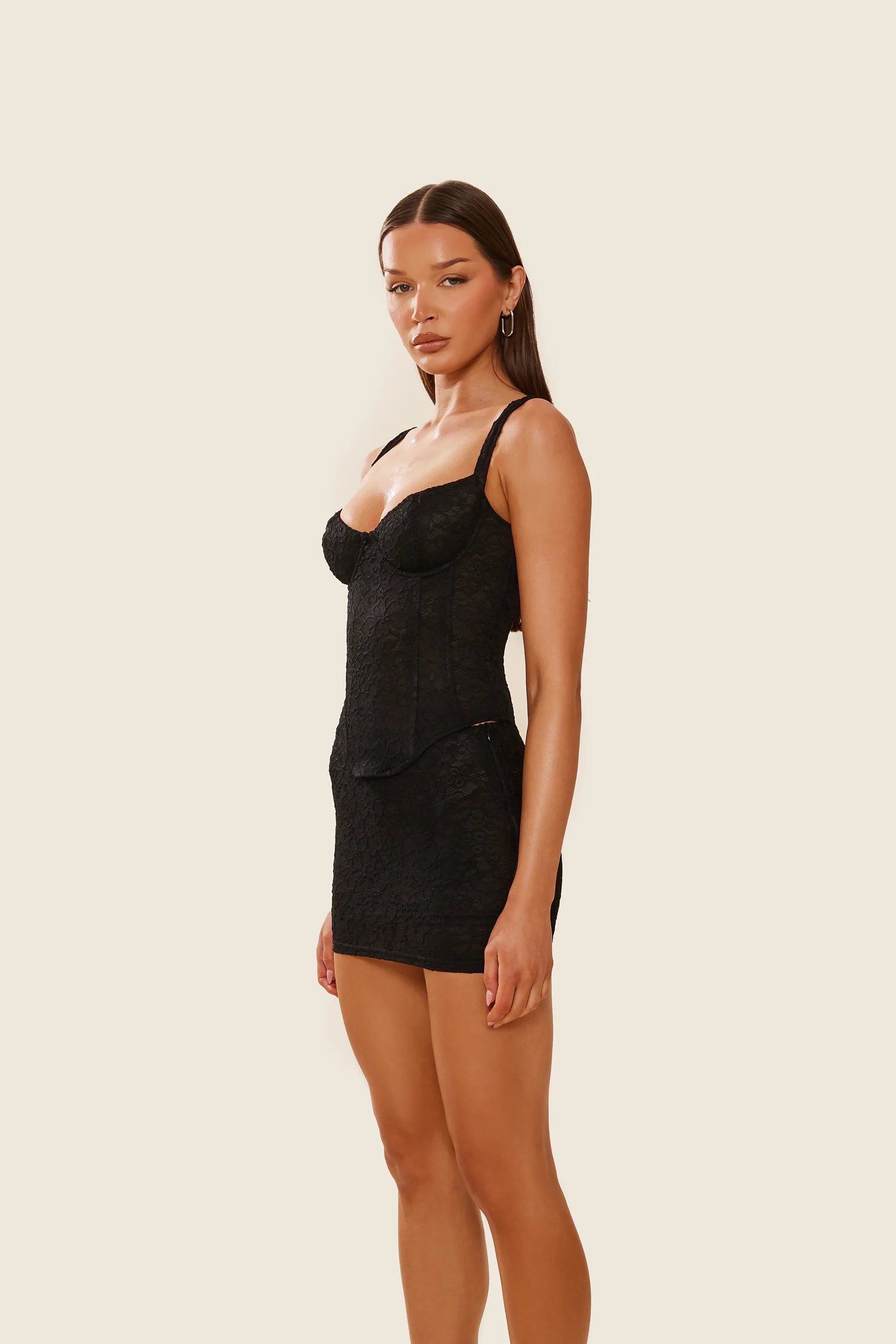 The Cinched Lace Mini Skirt in Black - Image 8