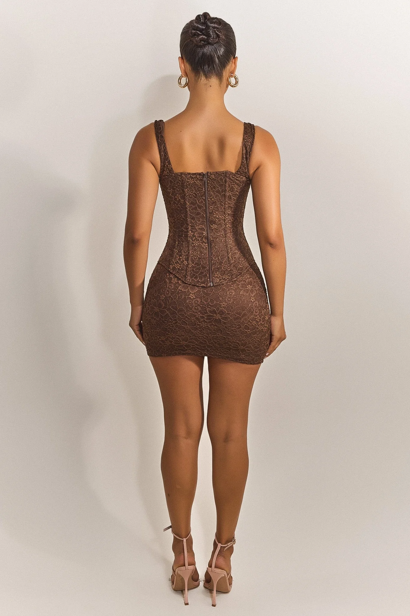 The Cinched Lace Mini Skirt in Brown - Image 4